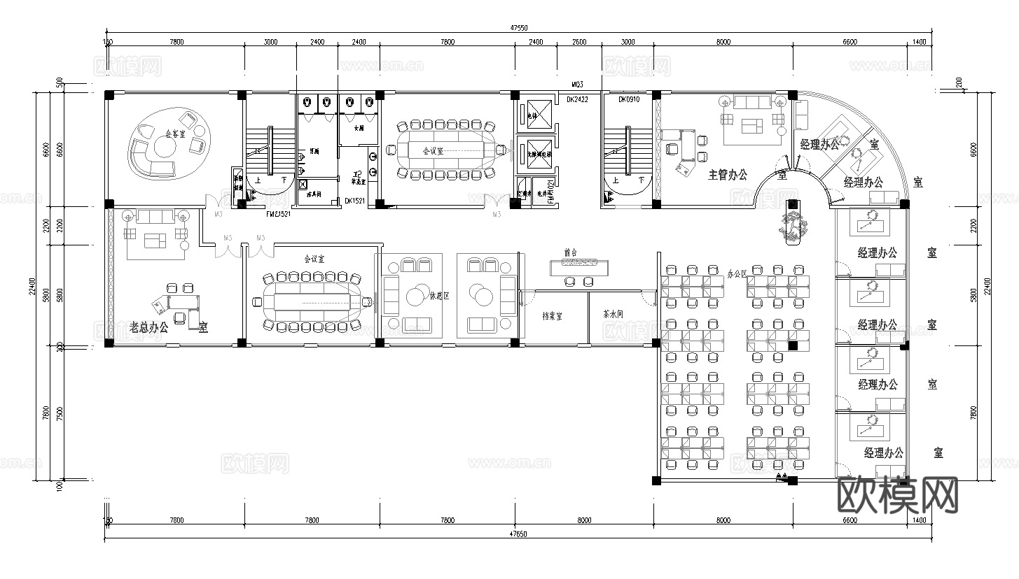 公司办公室 最新平面施工图cad施工图