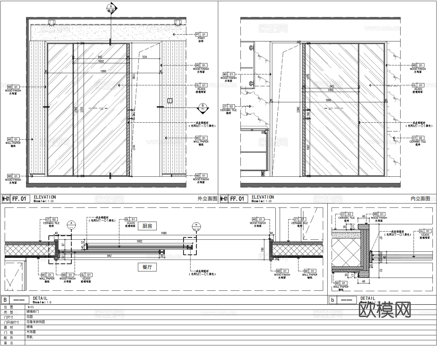 房门平开木门、厨房玻璃推拉门、木门套、平板门、家装房门、门表cad施工图