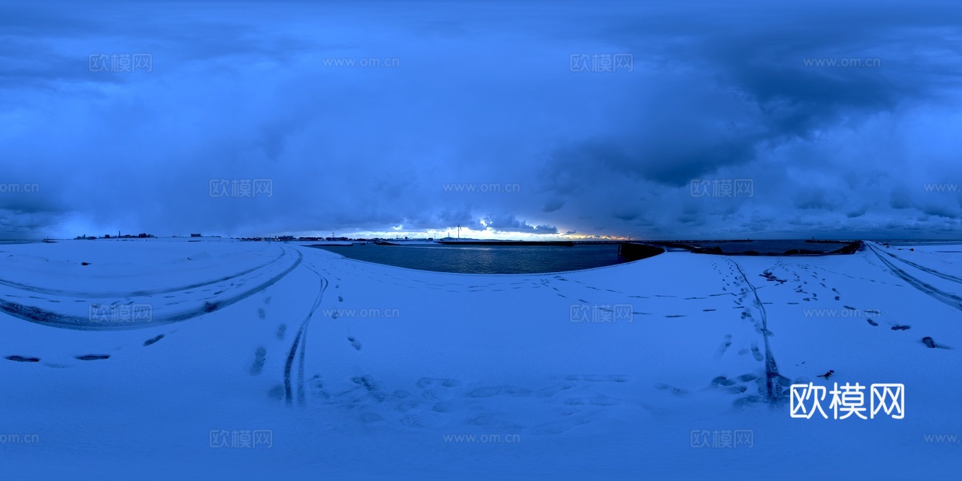 户外冬季海边雪地日落多云HDR