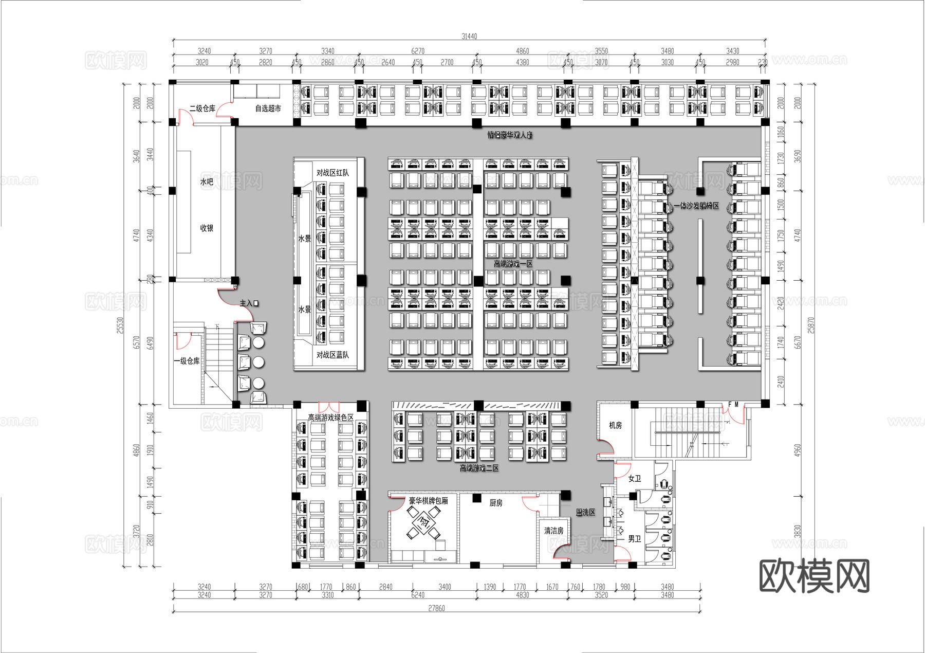电竞网咖 最新平面施工图cad施工图