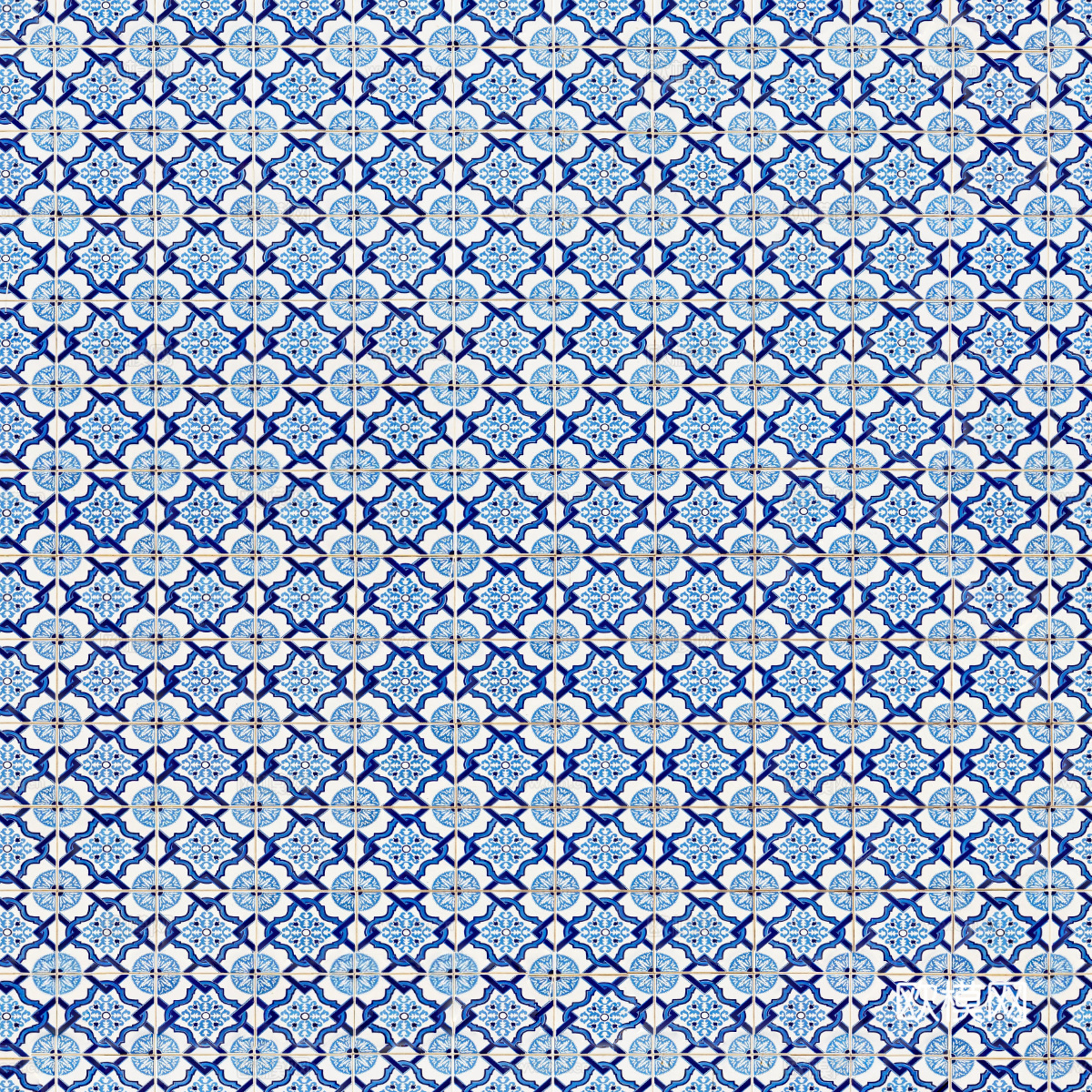 复古经典，民族风青色几何植物花纹图案花砖瓷砖27