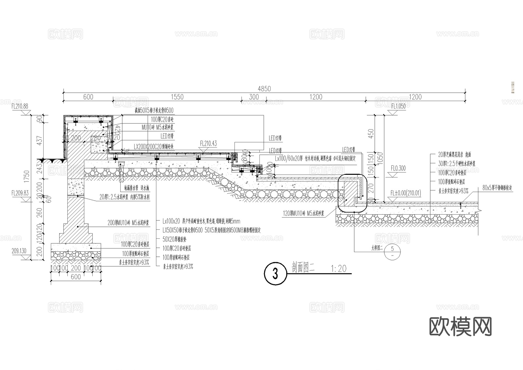 木平台 文字标识 台阶坐凳 LED灯带 CAD施工图cad施工图