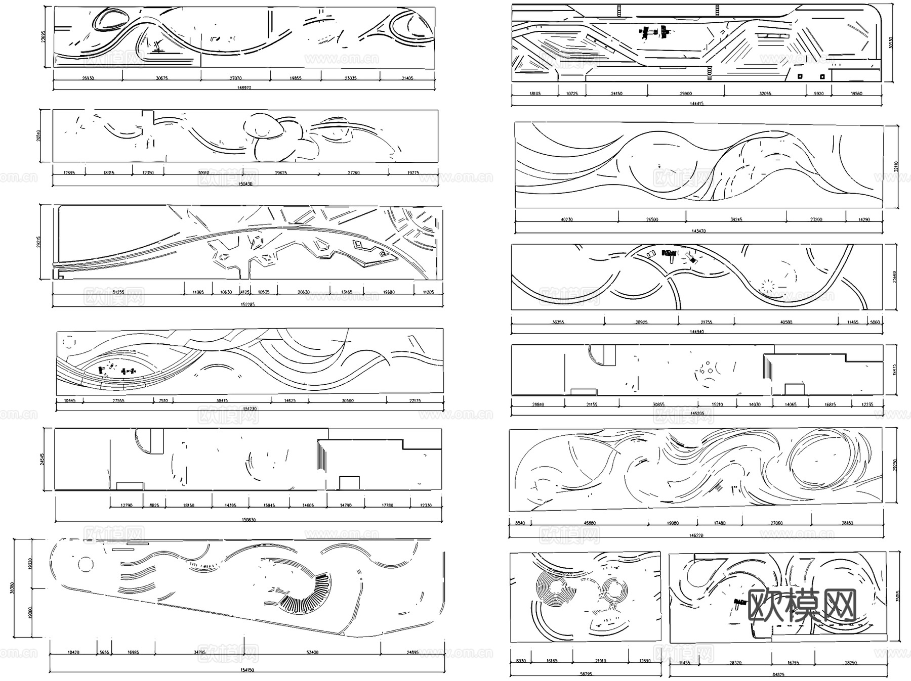 线形口袋街角广场公园景观平面图块CAD施工图集cad施工图