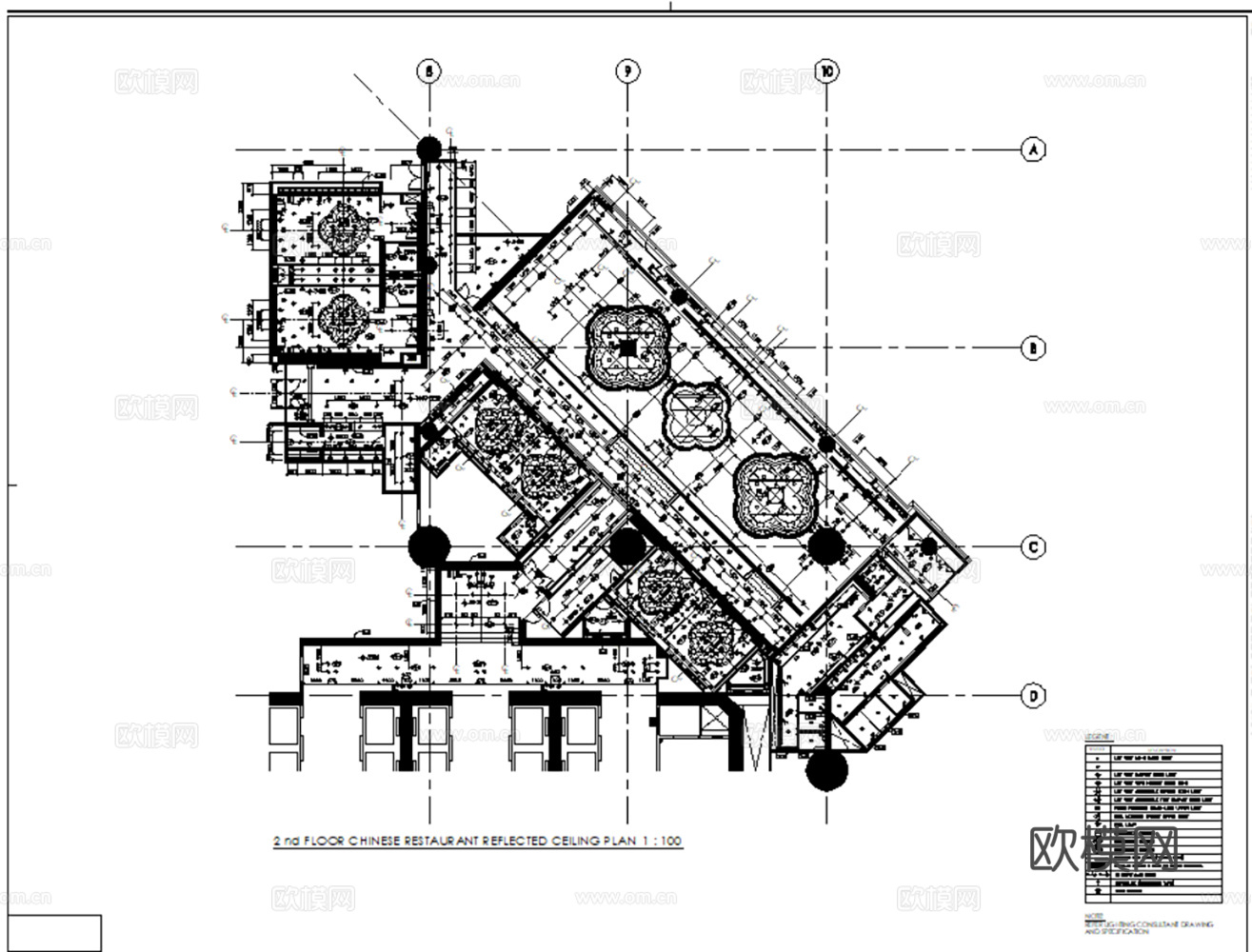 11套现代中餐餐厅室内装饰CAD施工图效果图cad施工图