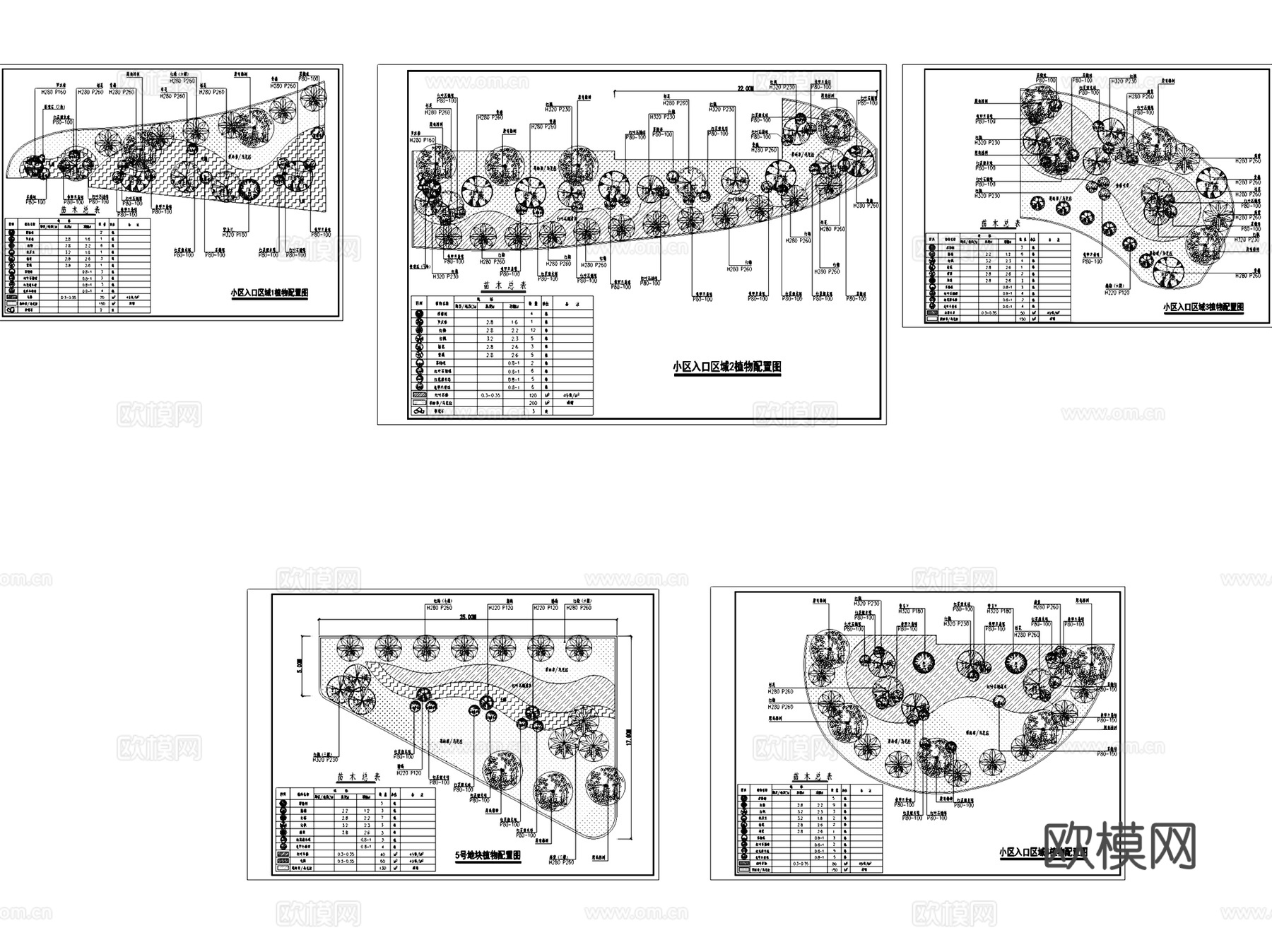 园林景观植物组团配置平面CAD施工图集 7套cad施工图