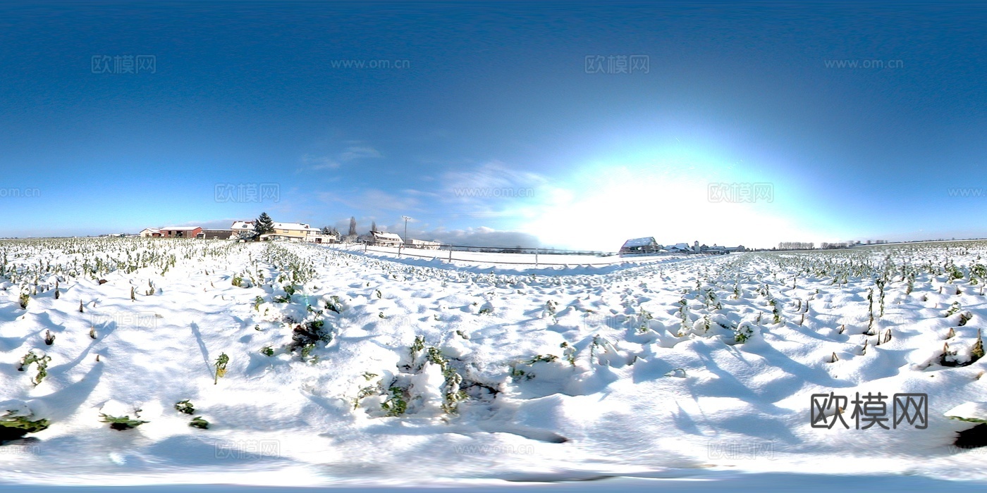 户外冬季雪地村庄HDR