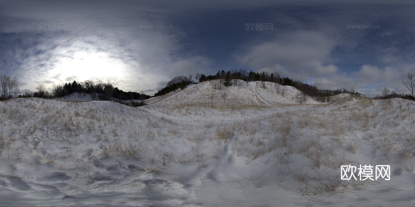 户外冬季雪地山丘HDR