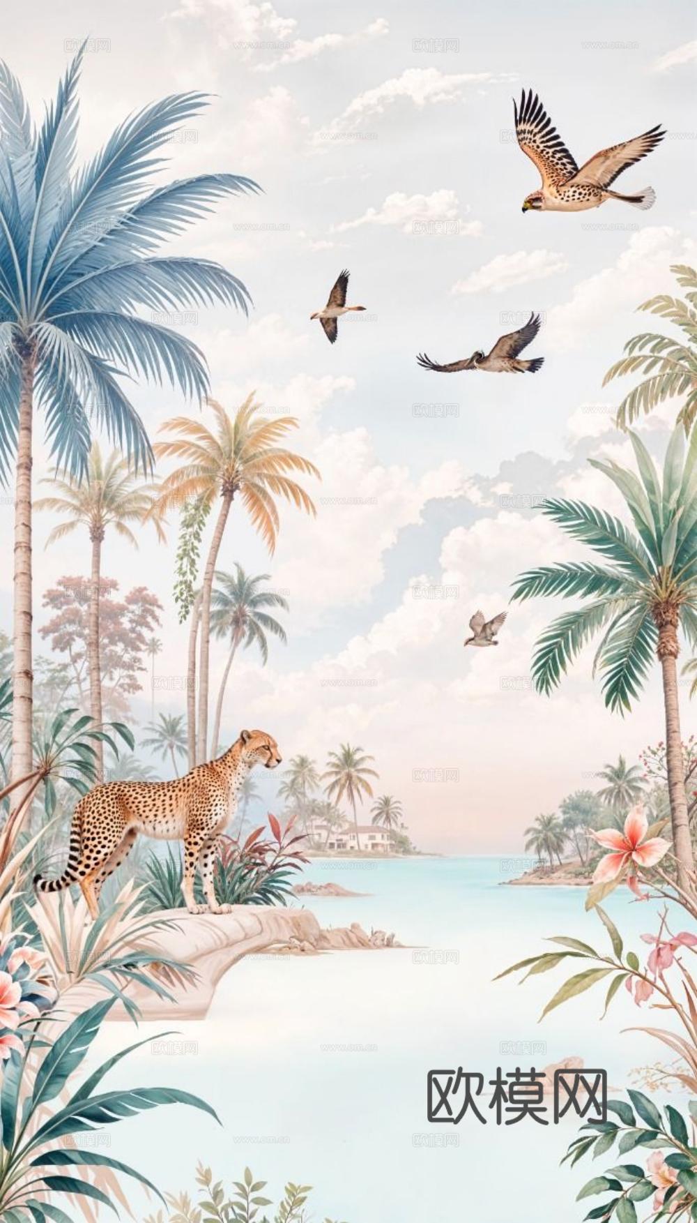 热带雨林壁纸 卡通壁纸 儿童房壁纸贴图贴图下载