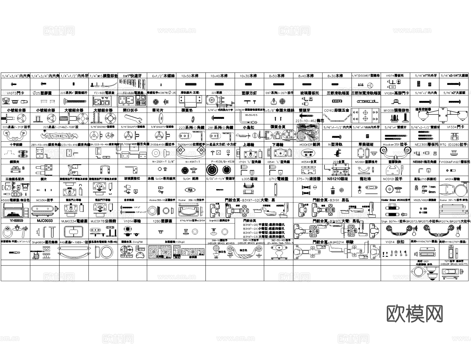 标准五金配件构件工具拉手柜门图块图库CAD施工图集cad施工图