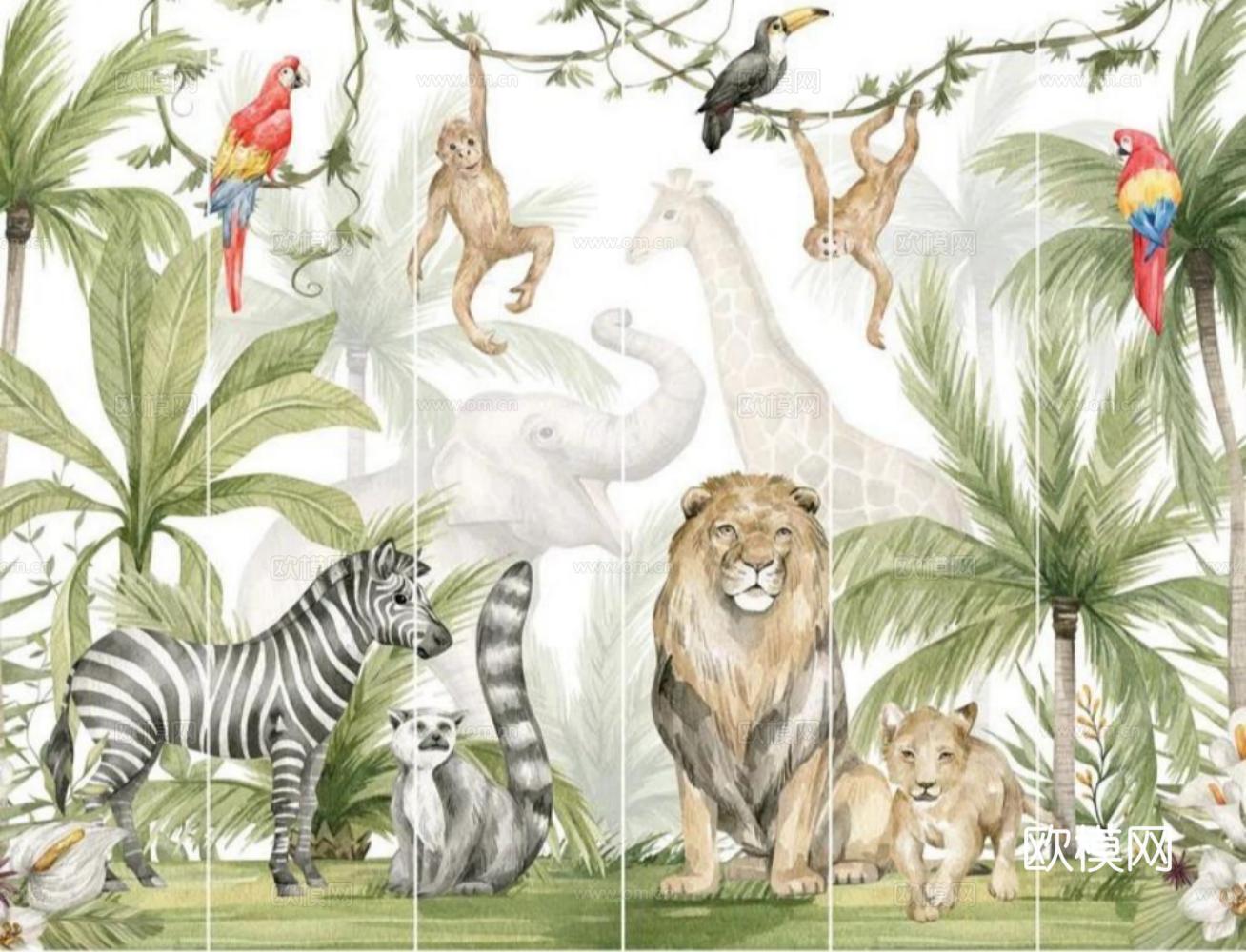 热带雨林壁纸 卡通壁纸 儿童房壁纸贴图贴图下载