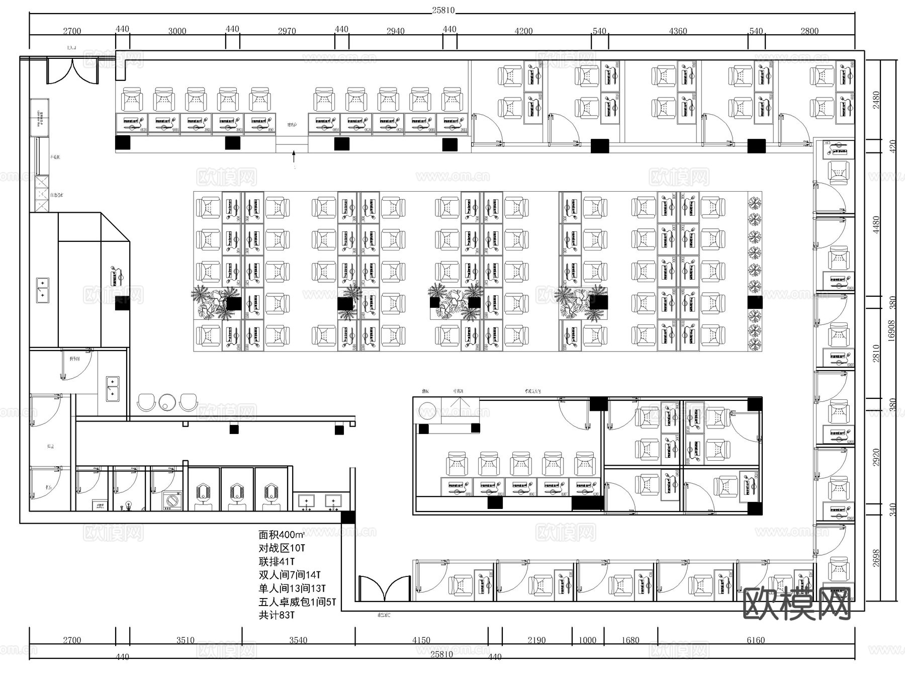 日式电竞网咖 最新平面施工图cad施工图