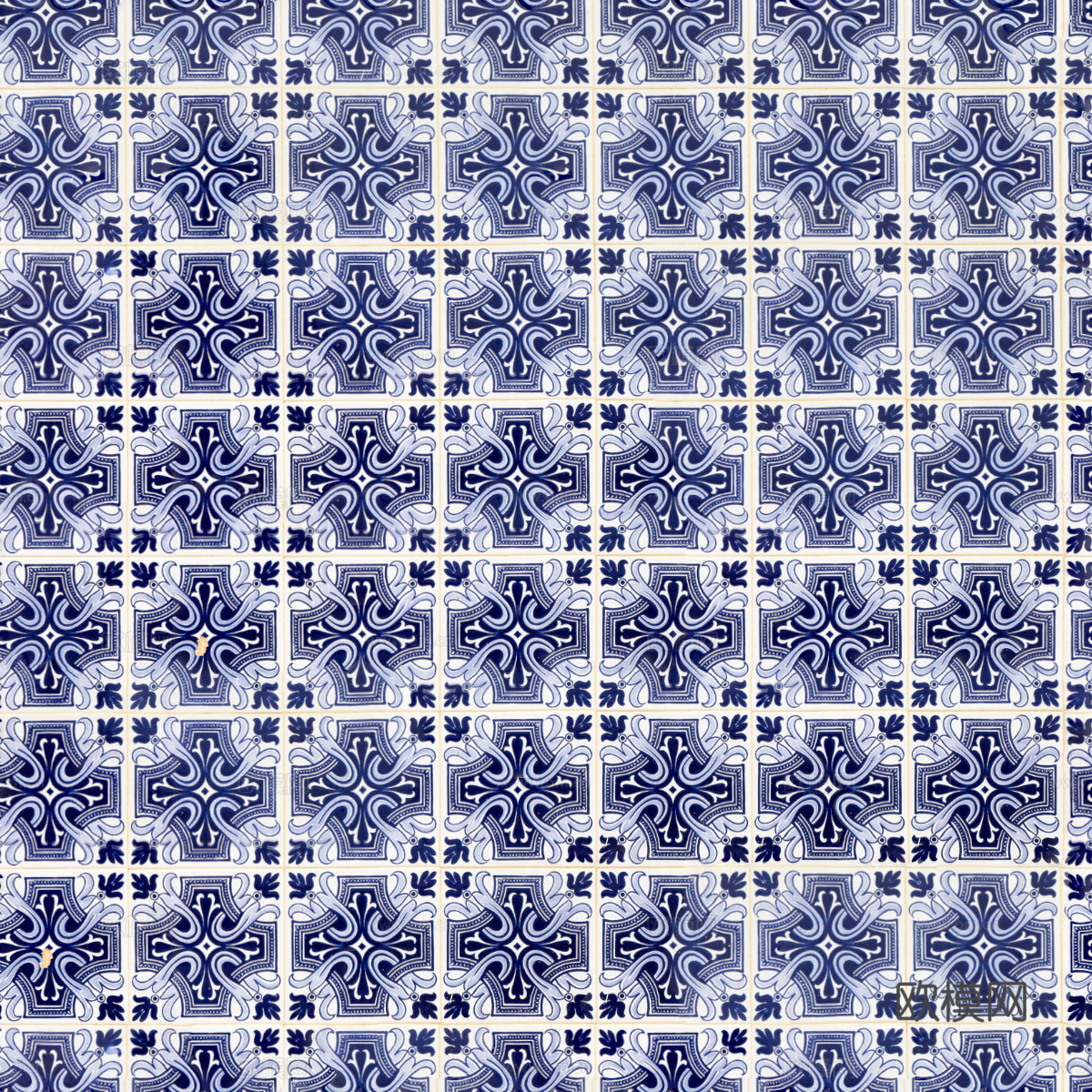 复古经典，民族风青色几何植物花纹图案花砖瓷砖35