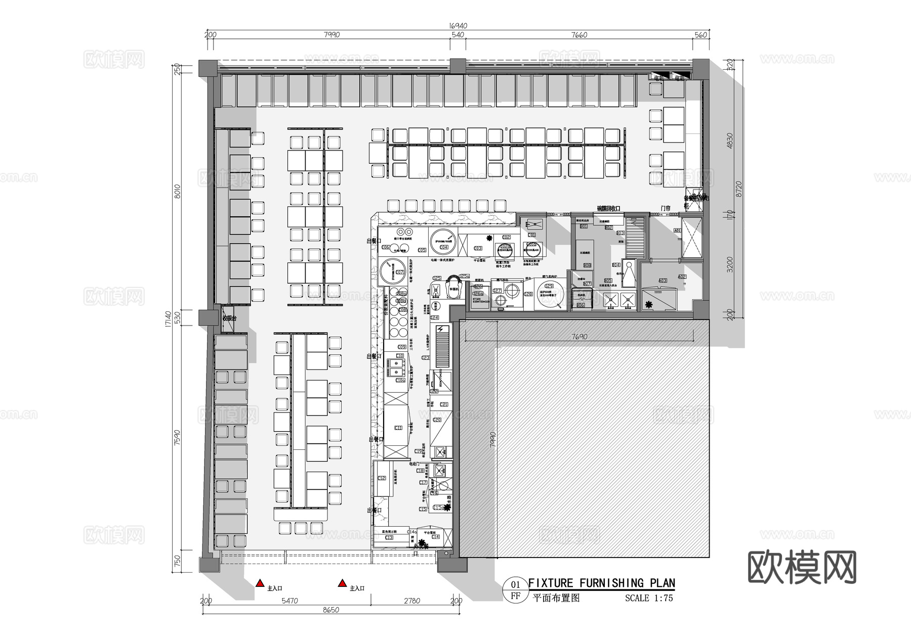 兰州拉面面馆 最新平面施工图合集cad施工图