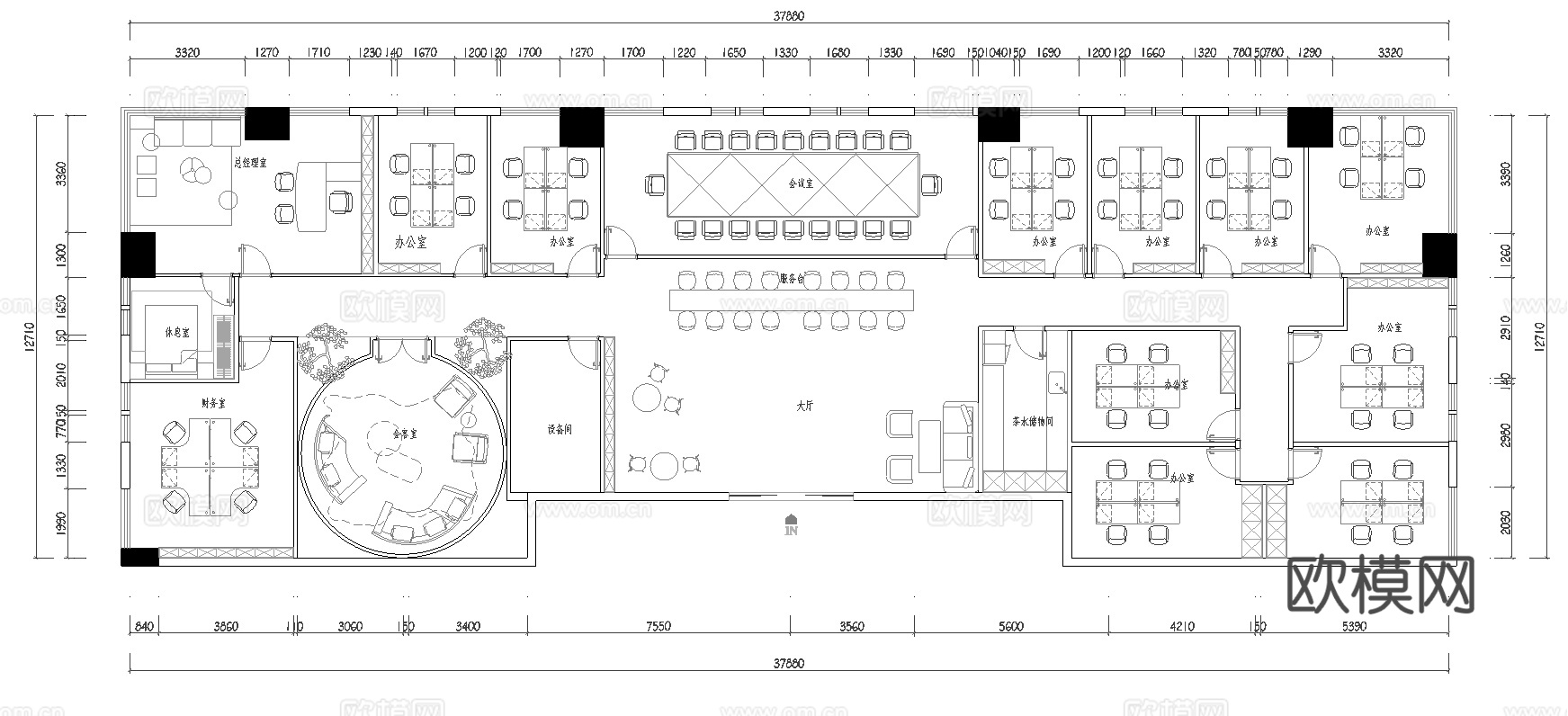 公司办公室 最新平面施工图cad施工图