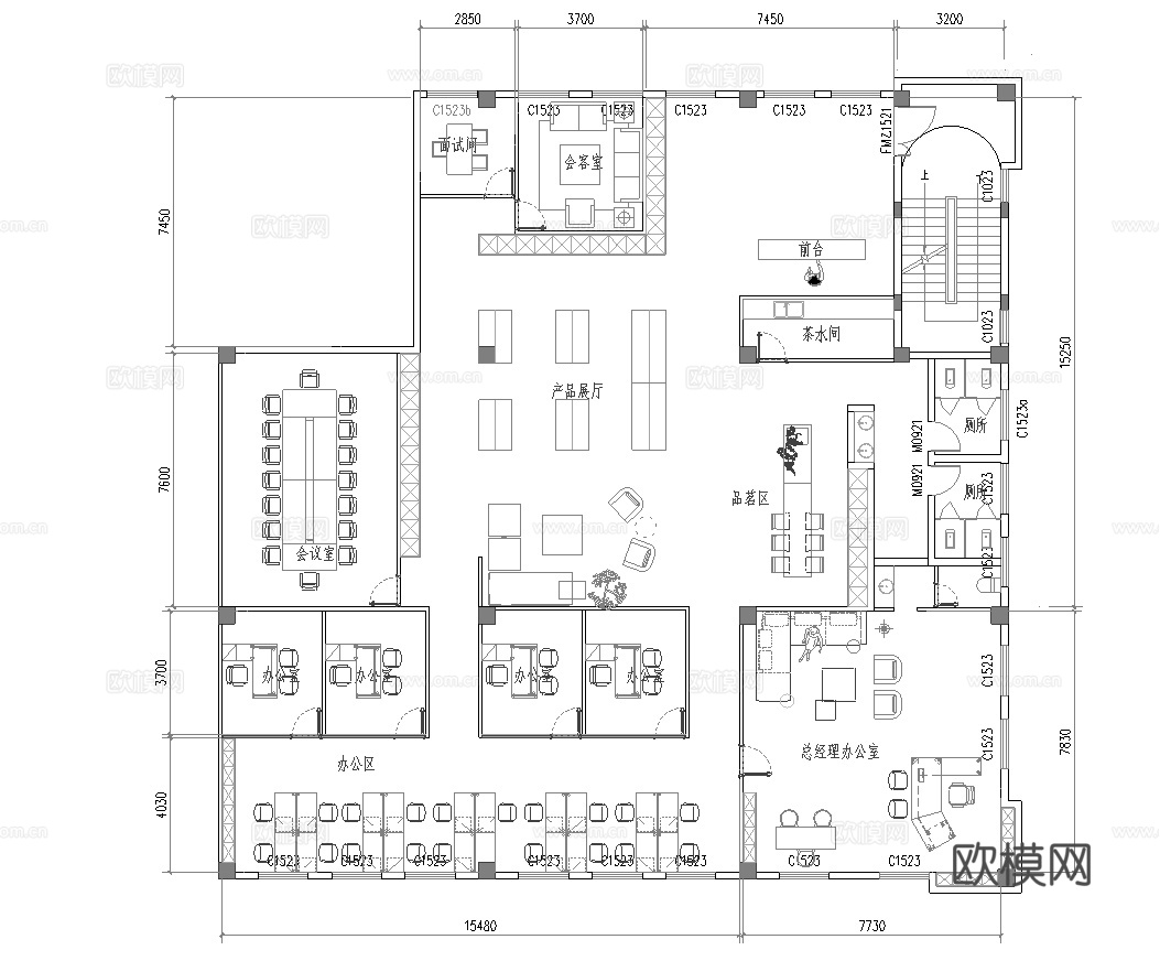 公司办公室 最新平面施工图cad施工图