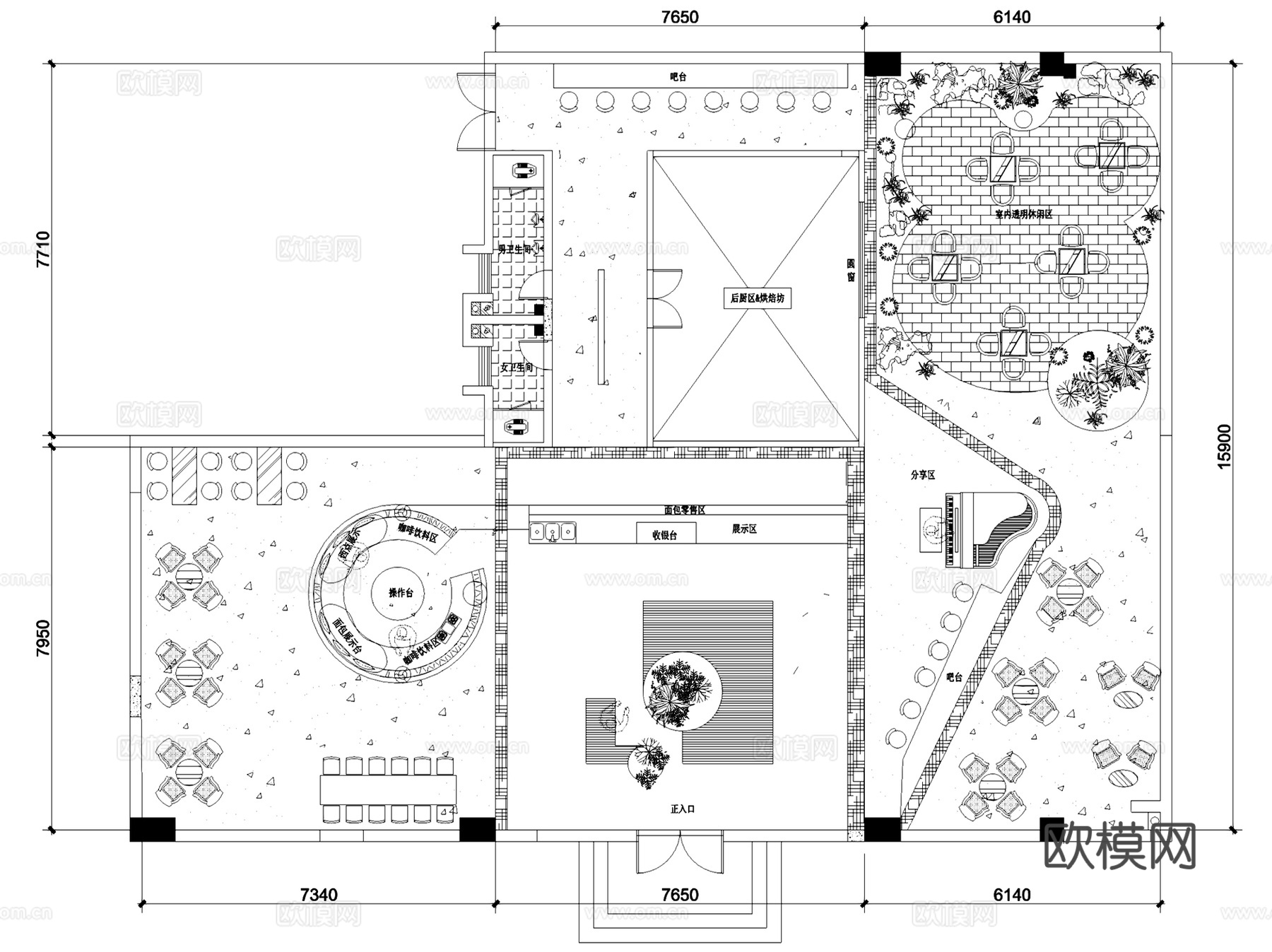 露营风外摆餐厅酒吧咖啡厅室内工装平面图CAD施工图集 7套cad施工图