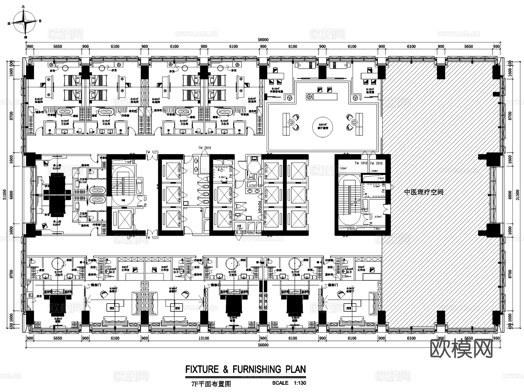 酒店客房层标准层室内工装平面图CAD施工图集 11套cad施工图