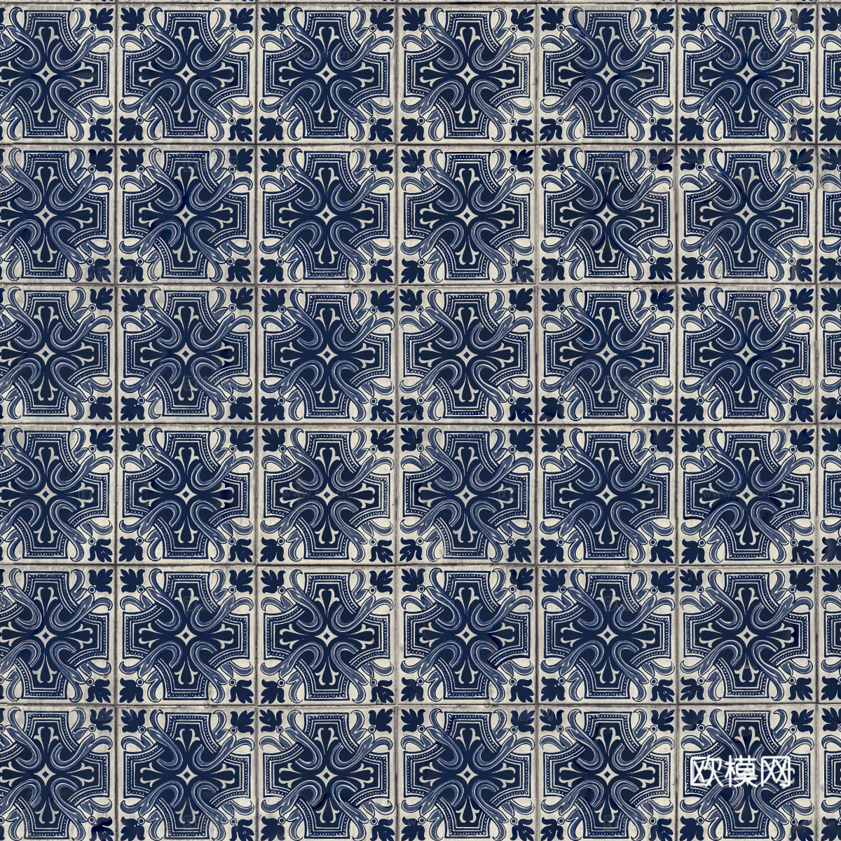 复古经典，民族风青色几何植物花纹图案花砖瓷砖23
