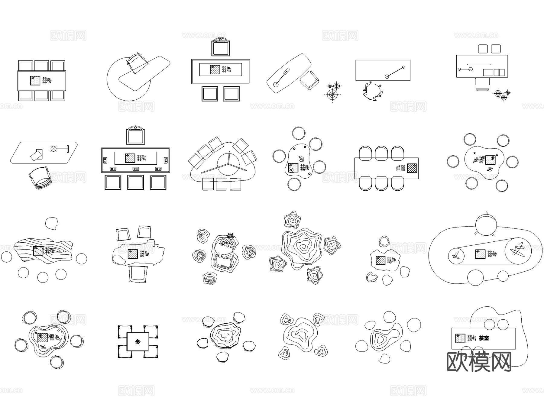 茶室泡茶桌椅茶台茶具图块图库CAD施工图集 10套cad施工图