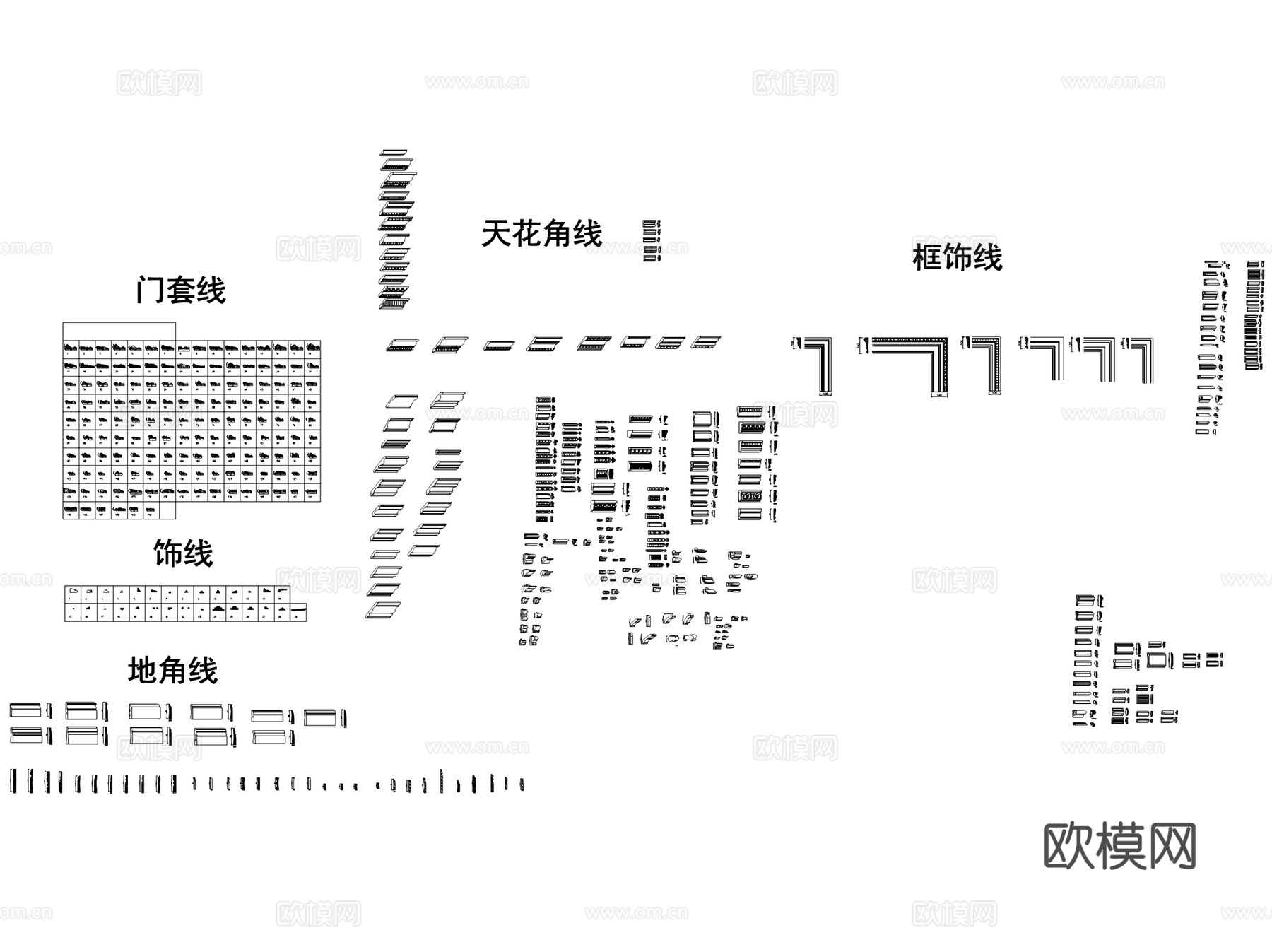 石膏线踢脚线天花角线门窗套线各类线条CAD图块图库集 9套cad施工图