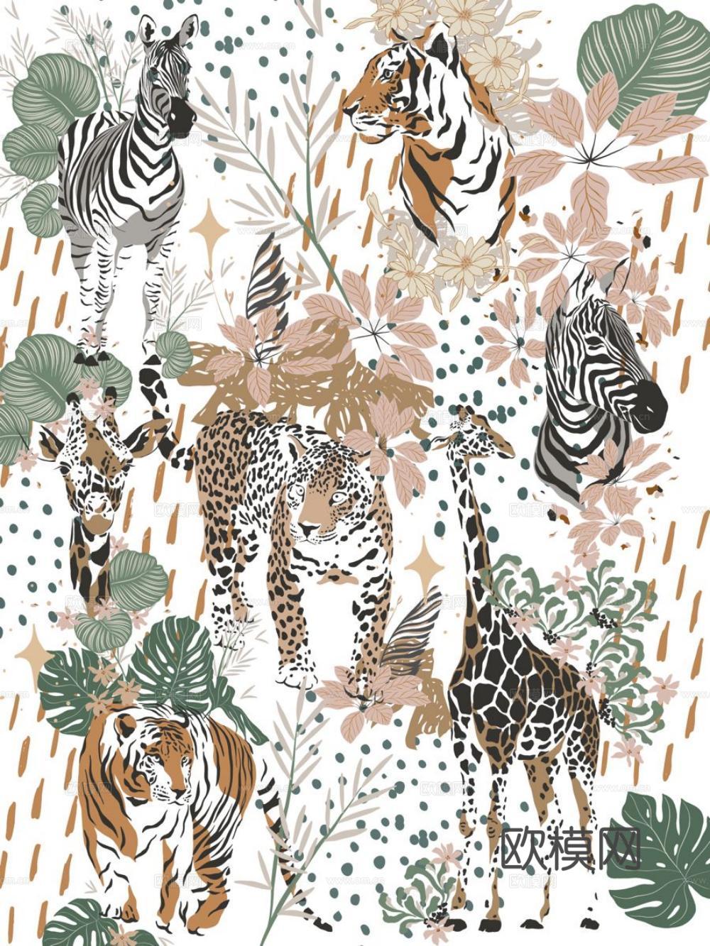 热带雨林壁纸 卡通壁纸 儿童房壁纸贴图贴图下载