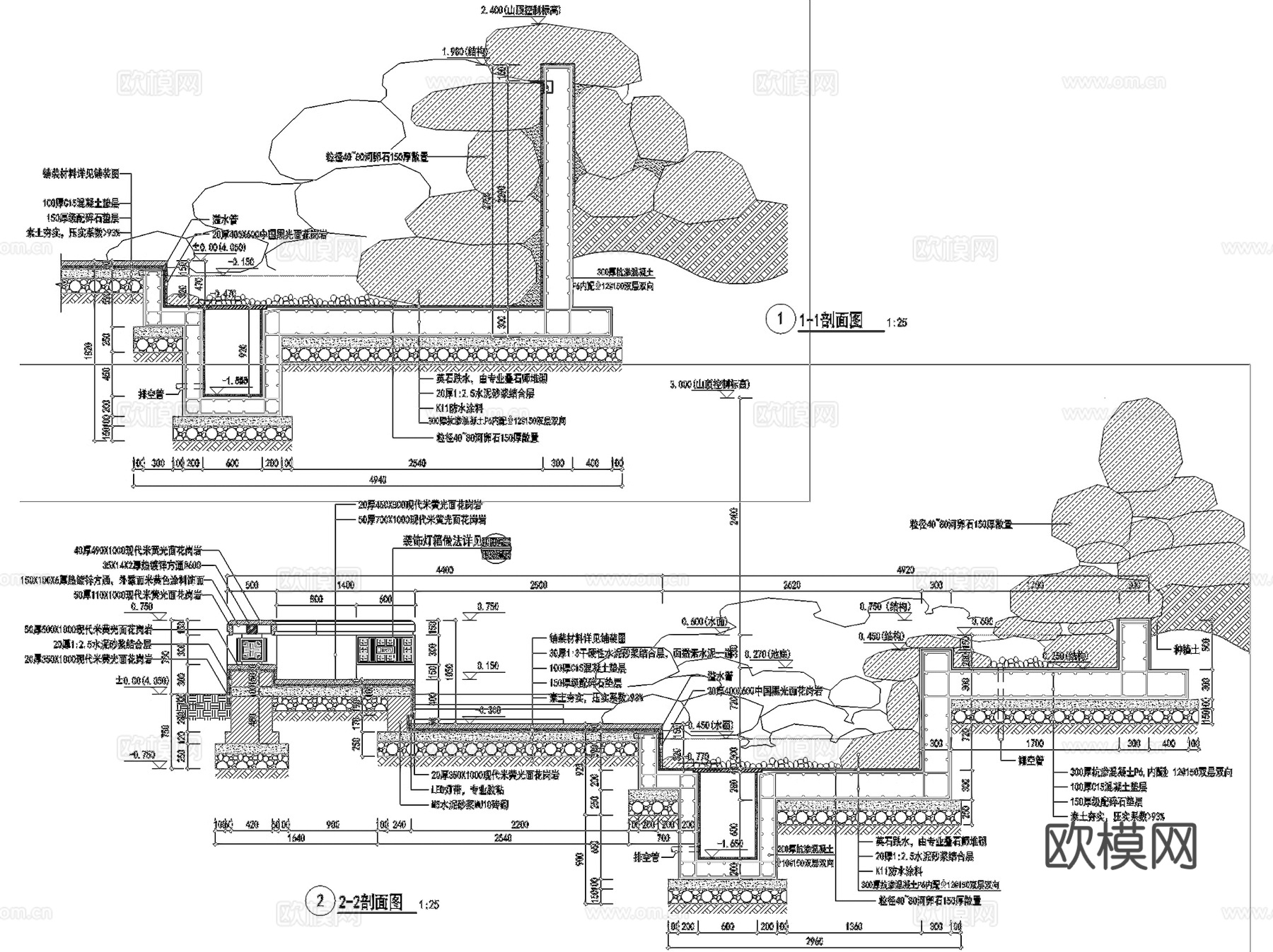 景观水景水池池壁池底节点大样CAD施工图集 9套cad施工图