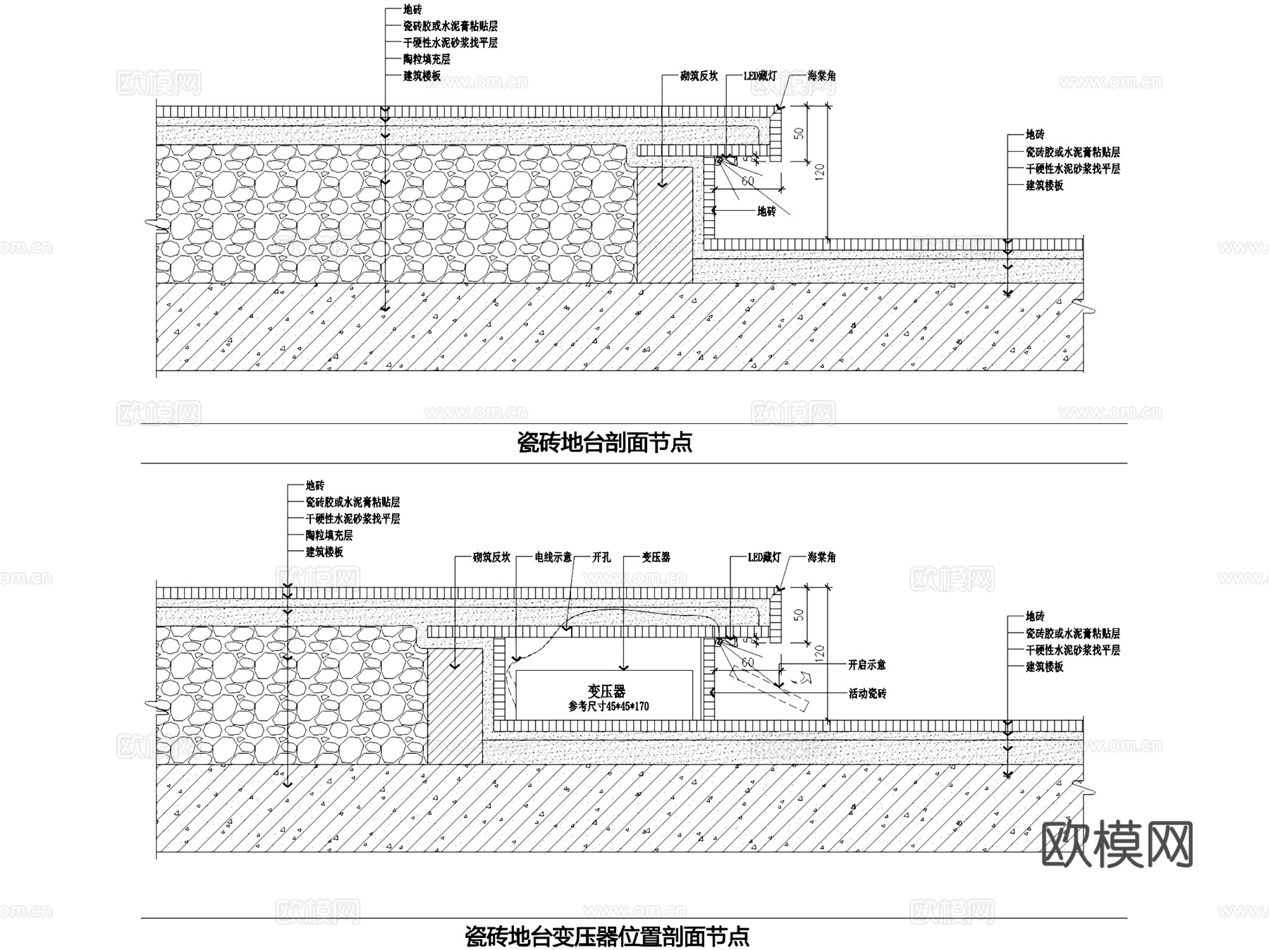 悬空地台木板瓷砖钢架地台地面节点大样CAD施工图集cad施工图
