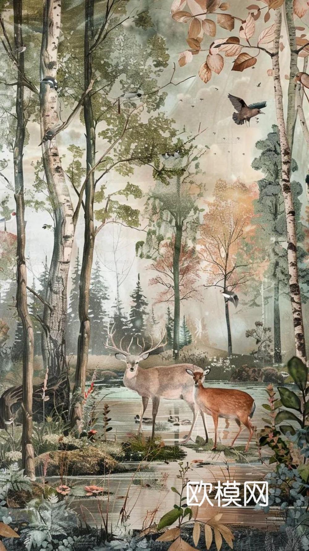 热带雨林壁纸 卡通壁纸 儿童房壁纸贴图贴图下载