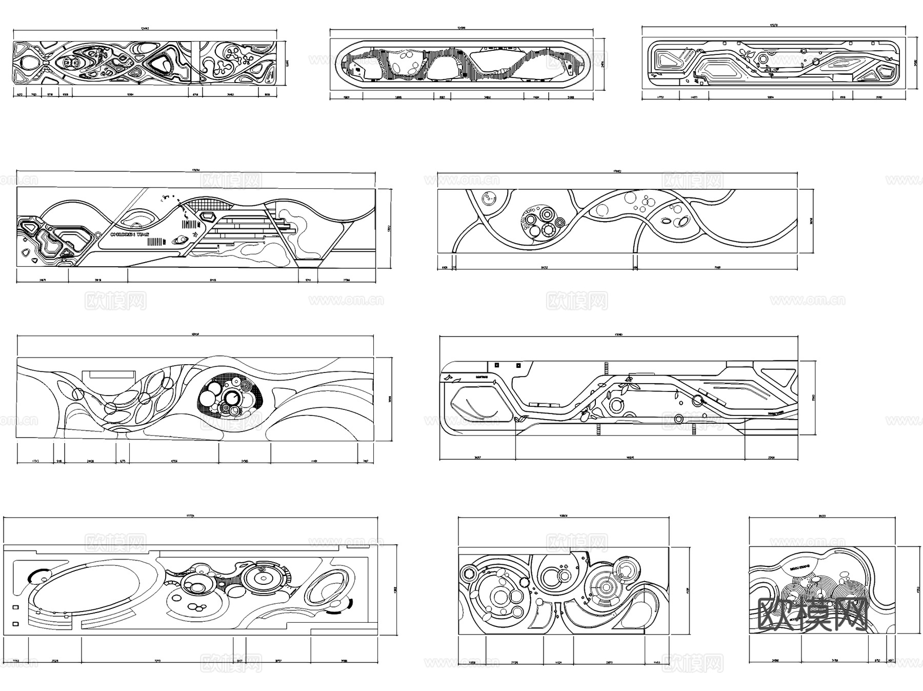 线形口袋街角广场公园景观平面图块CAD施工图集cad施工图