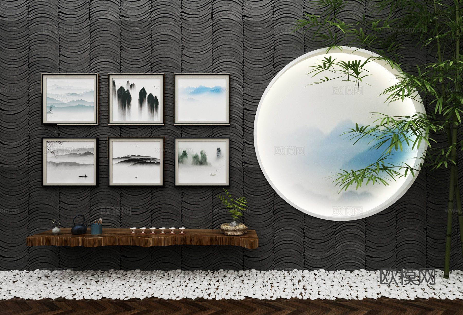 新中式园艺茶艺景观挂画3d模型下载（渲染图2）