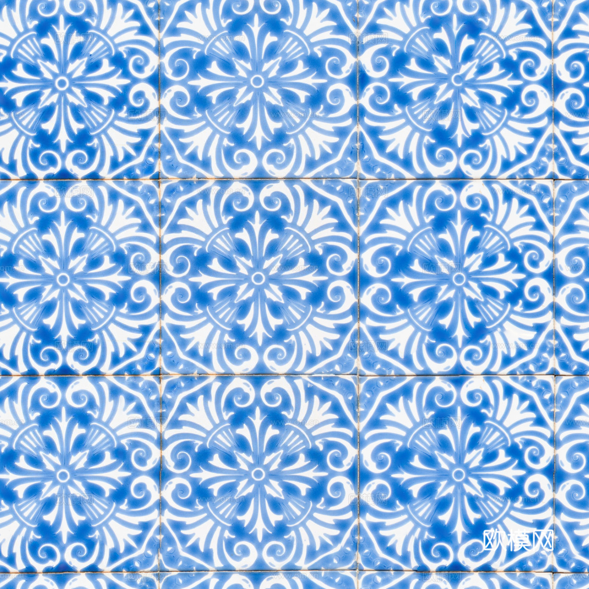 复古经典，民族风青色几何植物花纹图案花砖瓷砖4