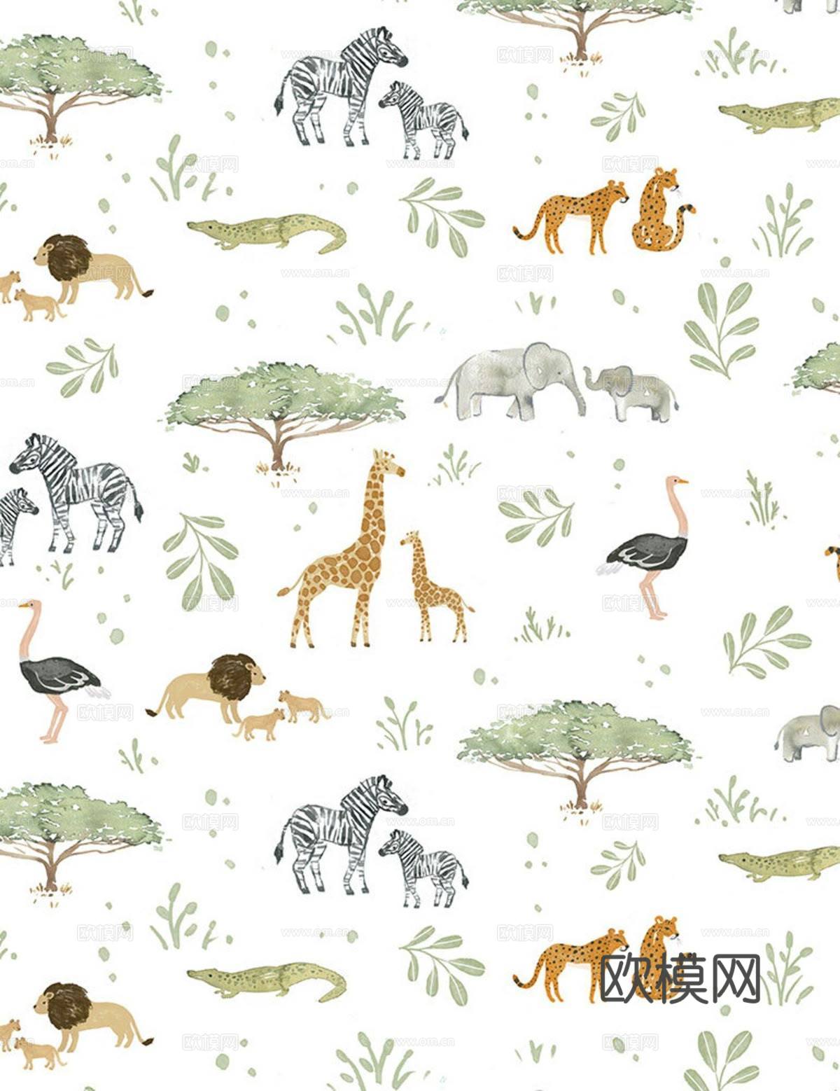 热带雨林壁纸 卡通壁纸 儿童房壁纸贴图贴图下载