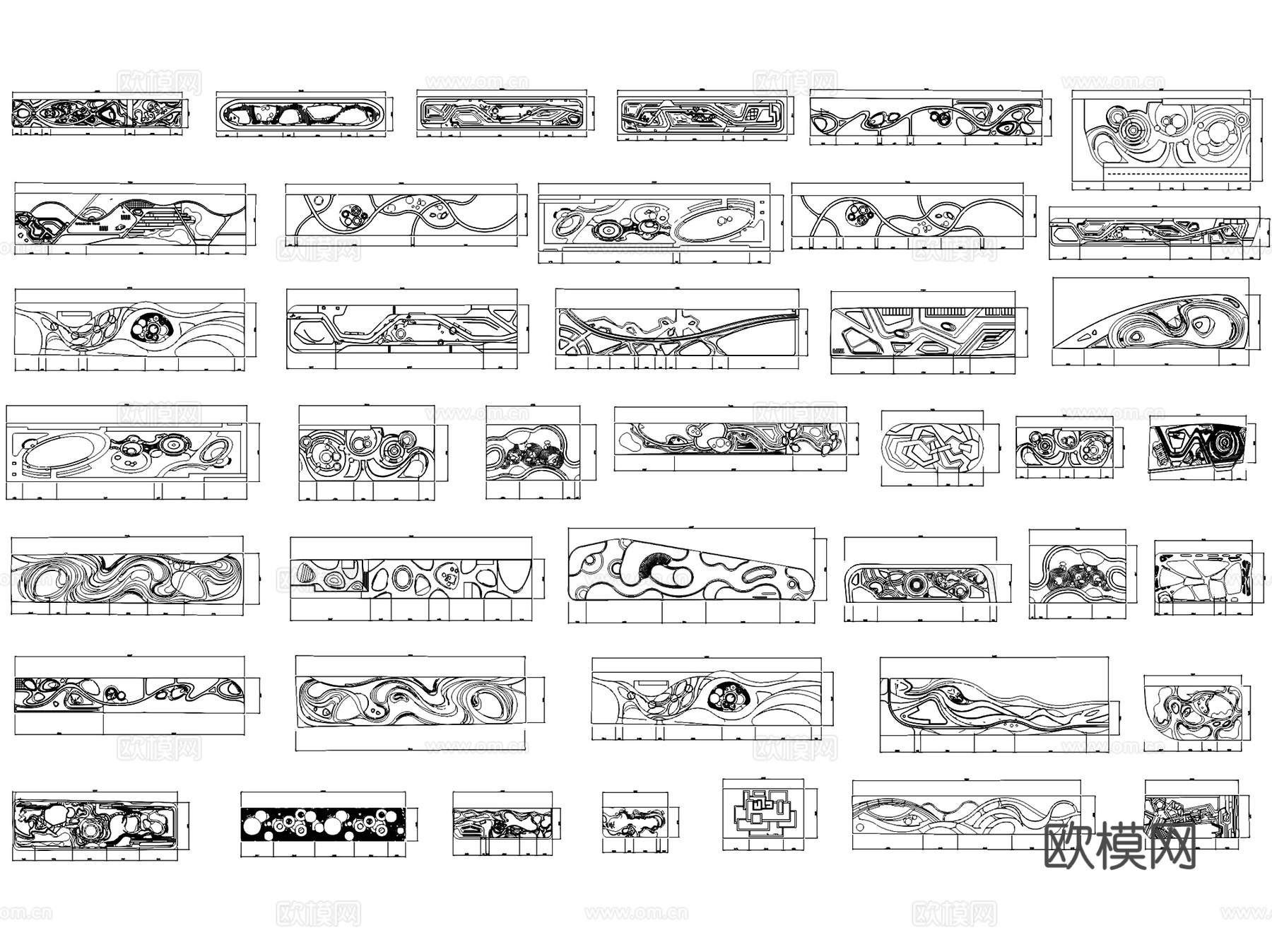 线形口袋街角广场公园景观平面图块CAD施工图集cad施工图