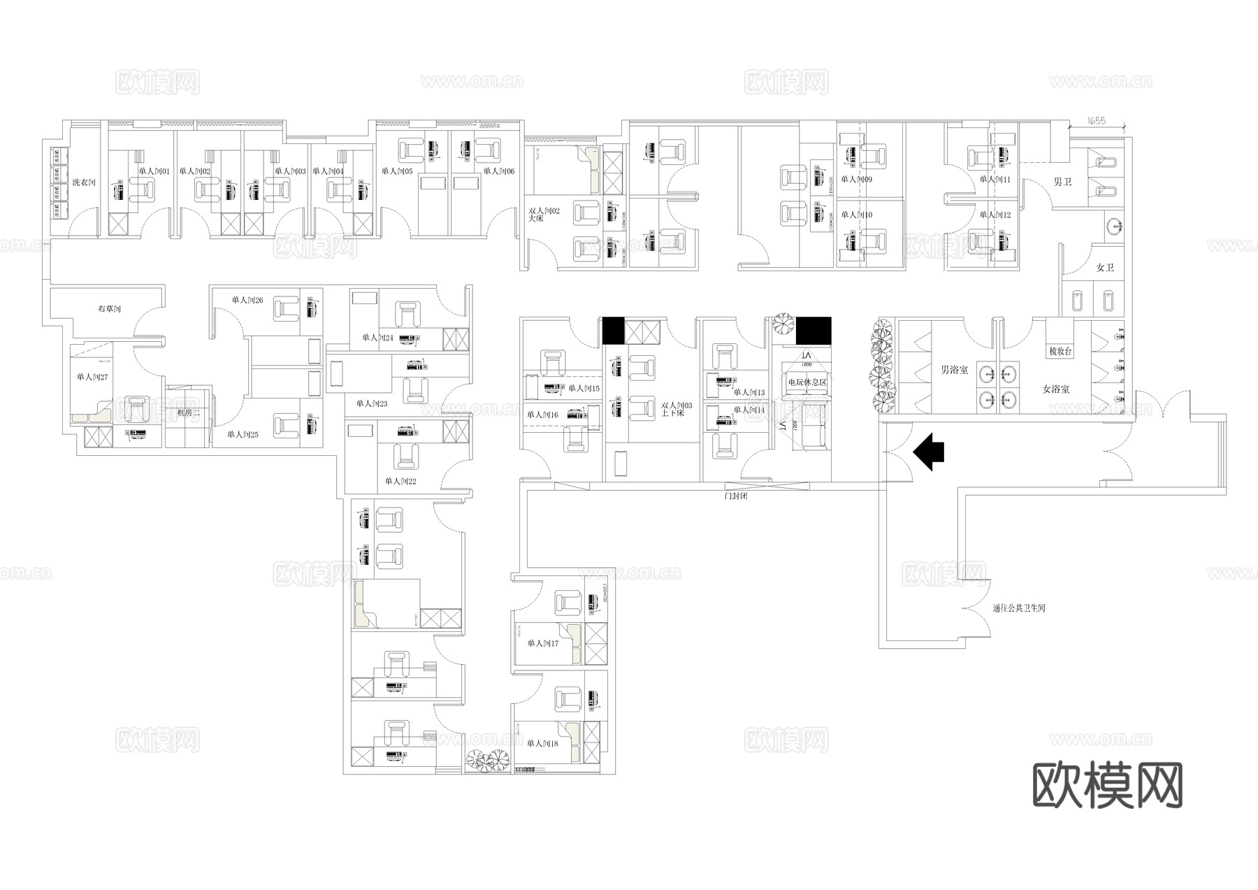 电竞网咖 最新平面施工图cad施工图