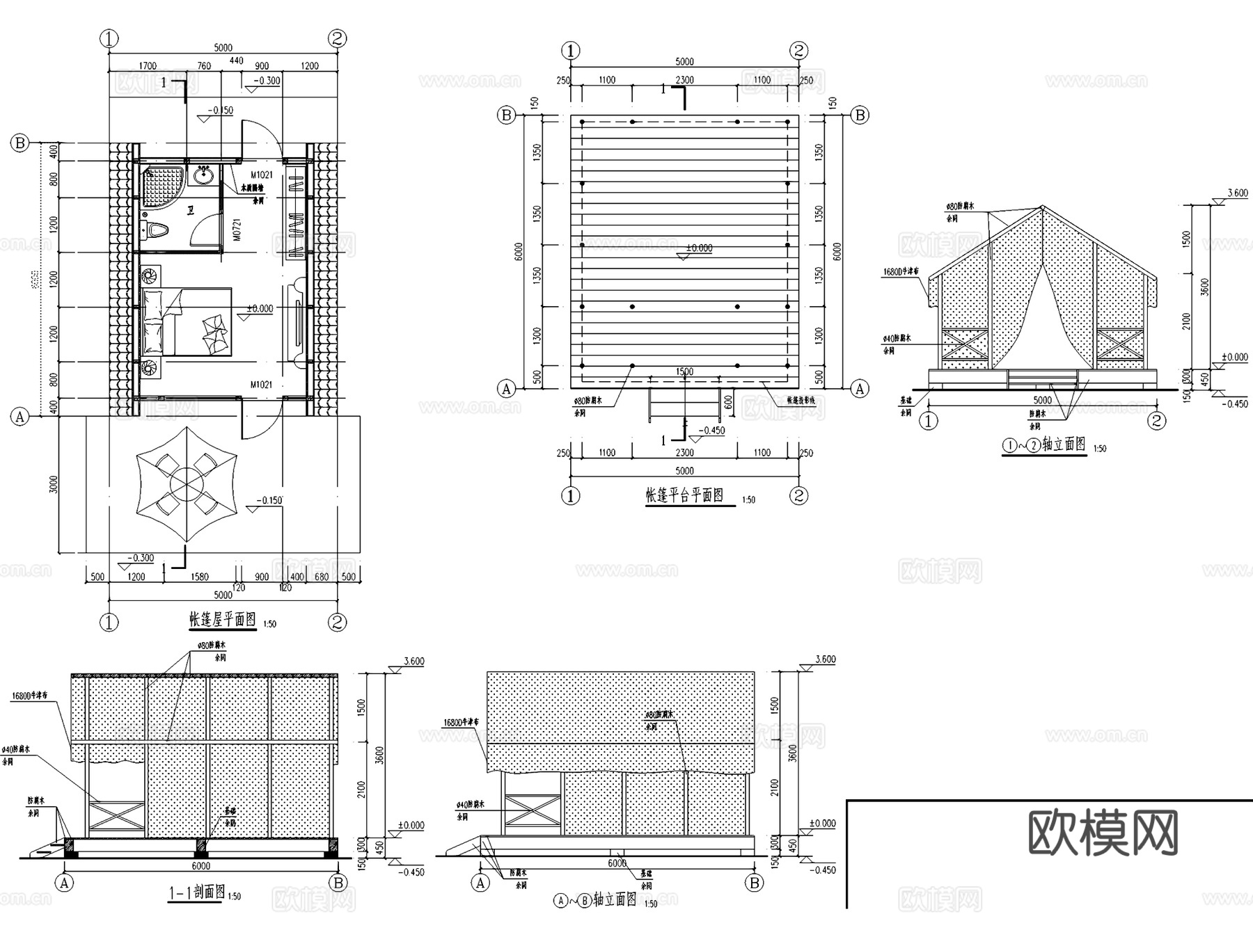 户外露营设施帐篷张拉膜图块图库CAD施工图集 9套cad施工图