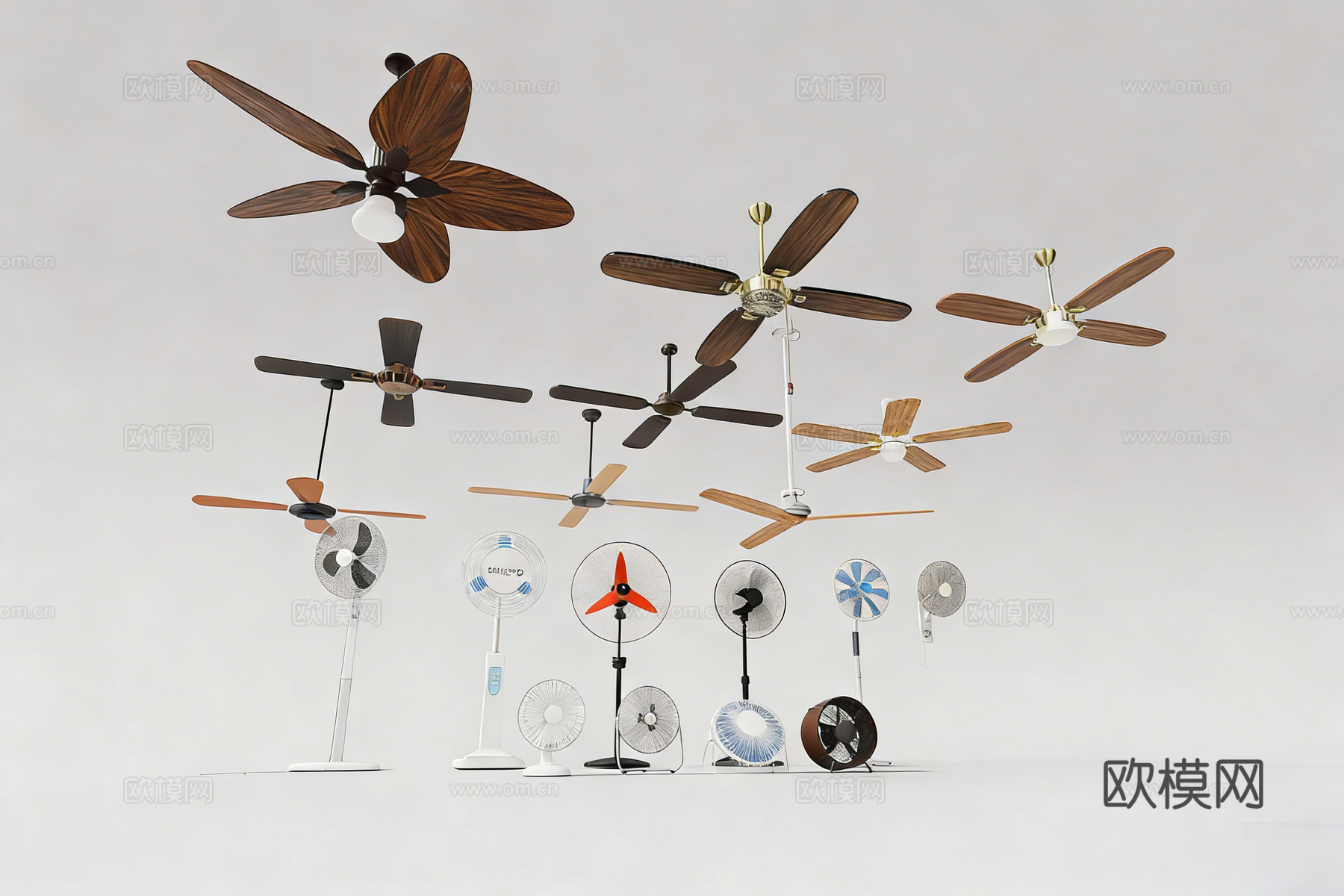 吊扇落地扇  多款设计 含带灯吊扇 壁挂扇su模型