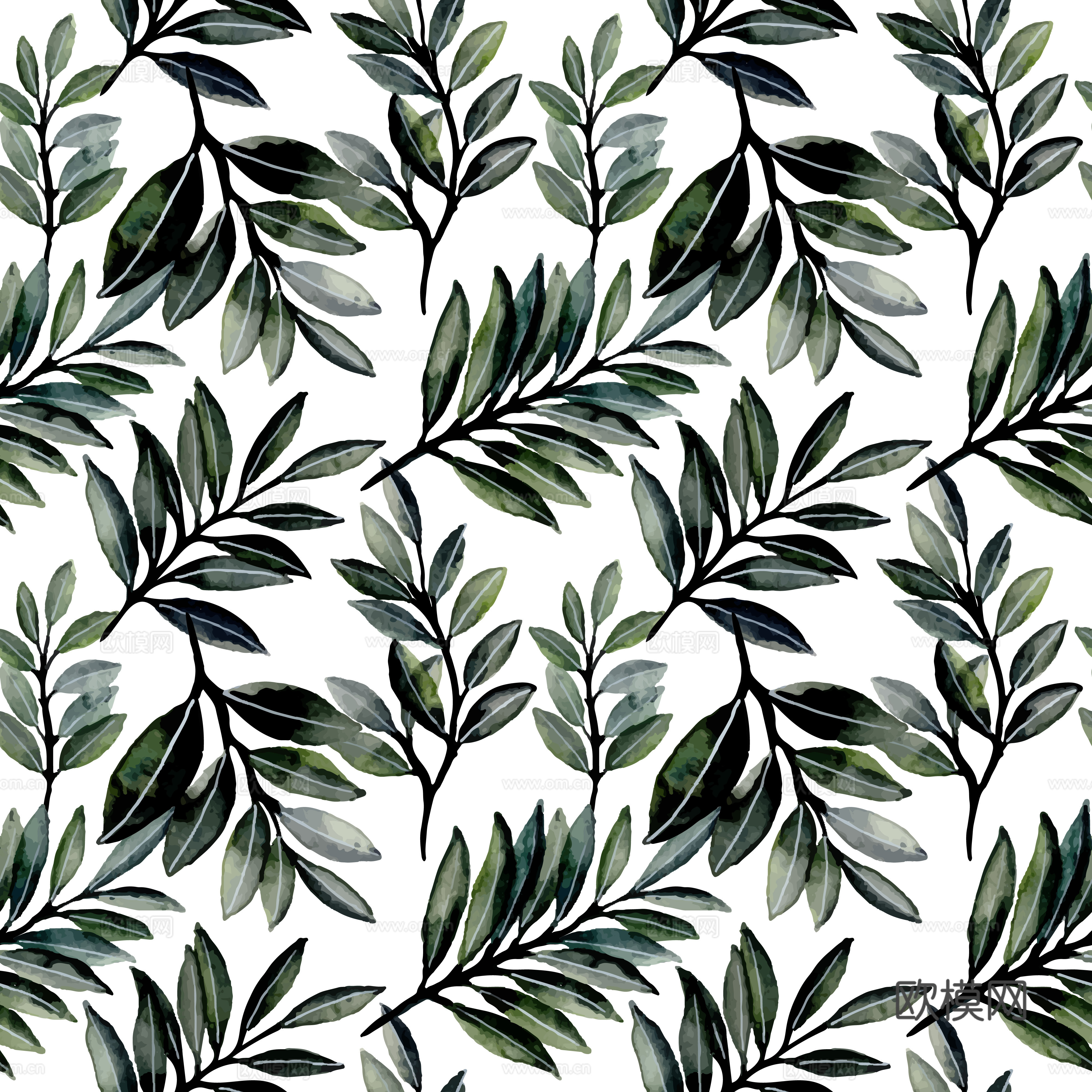 水彩风小清晰植物树叶图案纹理肌理24