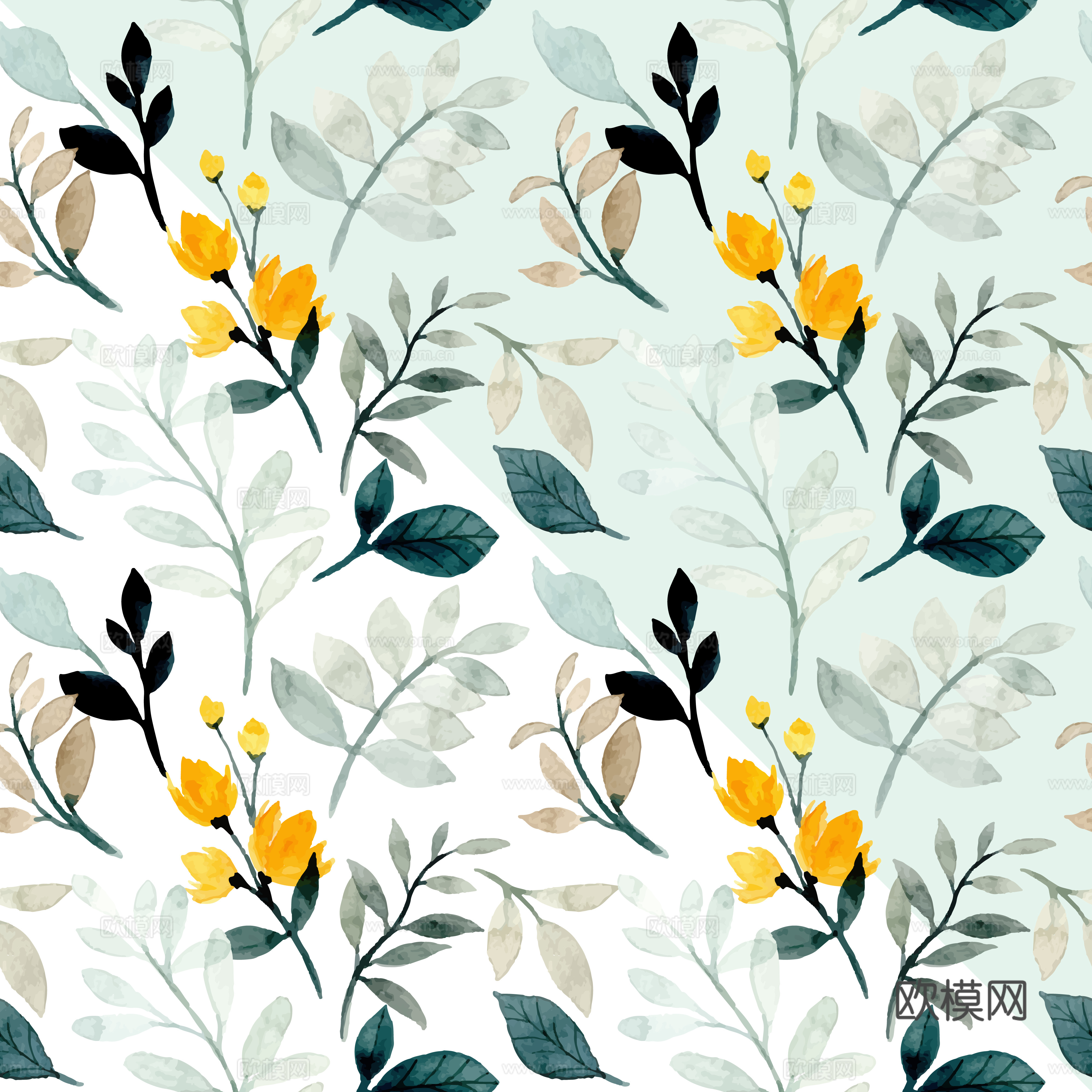 水彩风小清晰植物树叶图案纹理肌理54