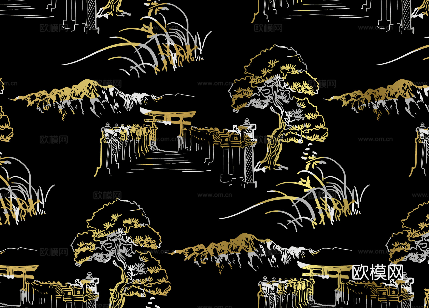 传统风黑金图案纹理肌理21