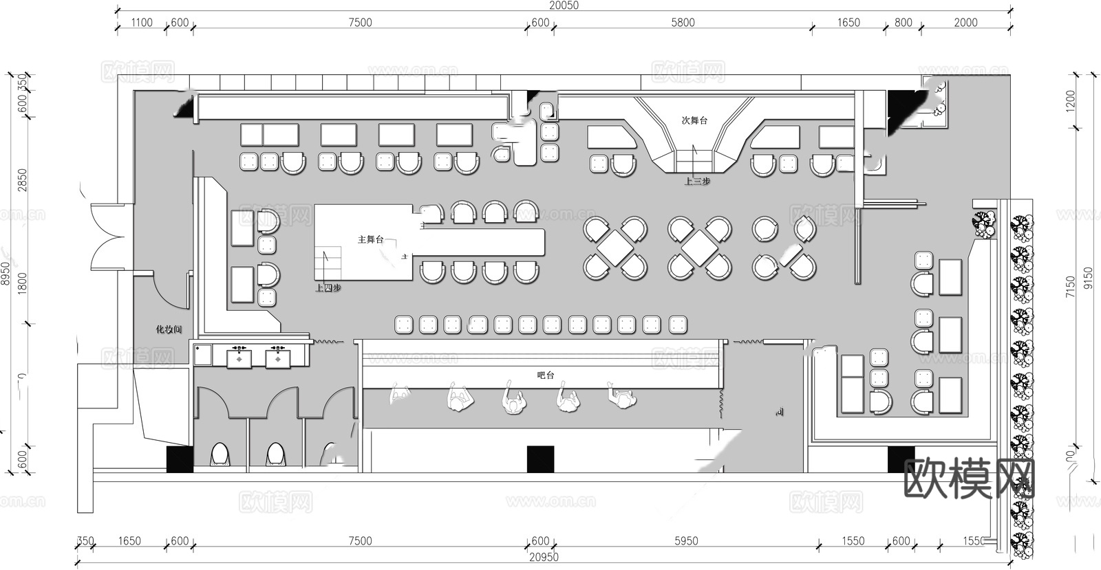 酒吧 KTV会所 最新平面施工图设计cad施工图