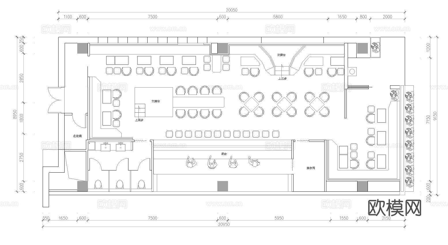 酒吧 KTV会所 最新平面施工图设计cad施工图