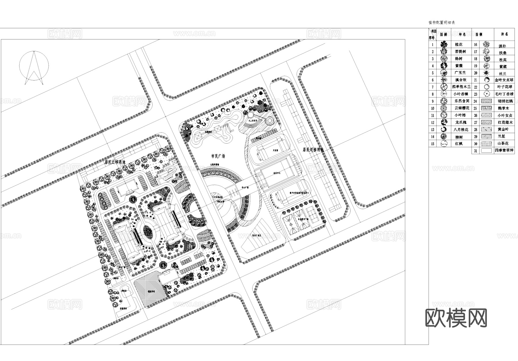 机关单位广场景观绿化平面图CAD施工图cad施工图