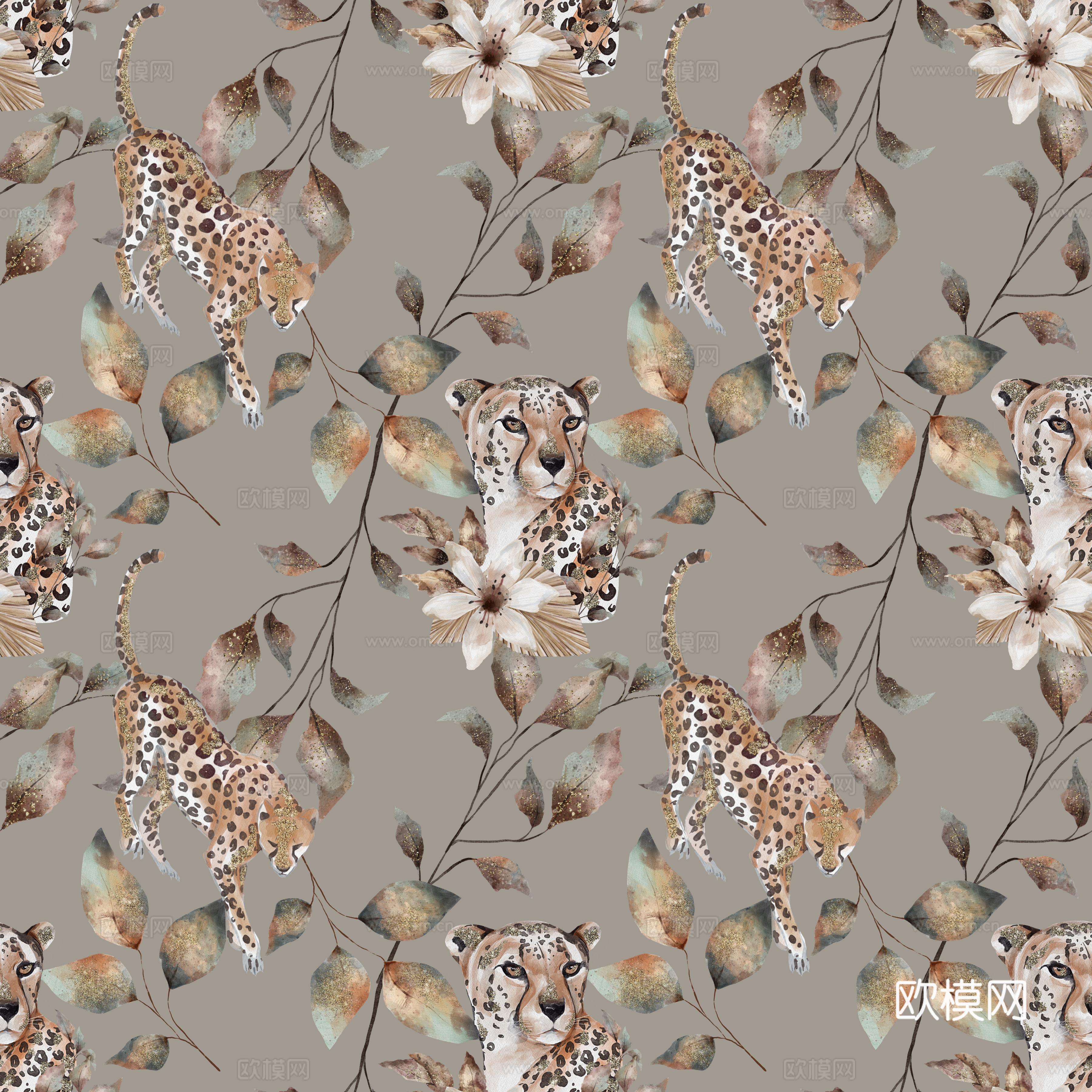 热带非洲动物植物手绘水彩图案纹理肌理19下载