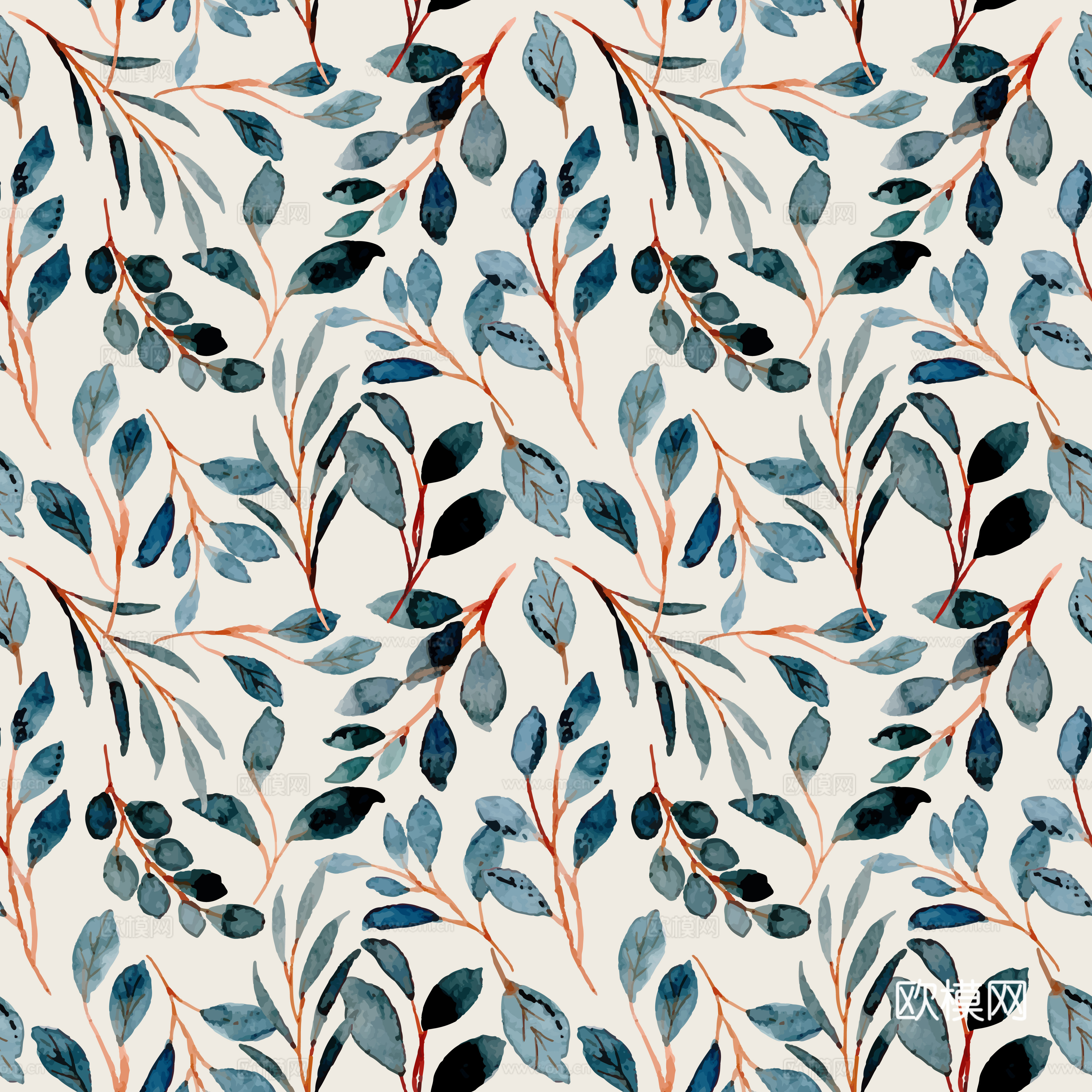 水彩风小清晰植物树叶图案纹理肌理32