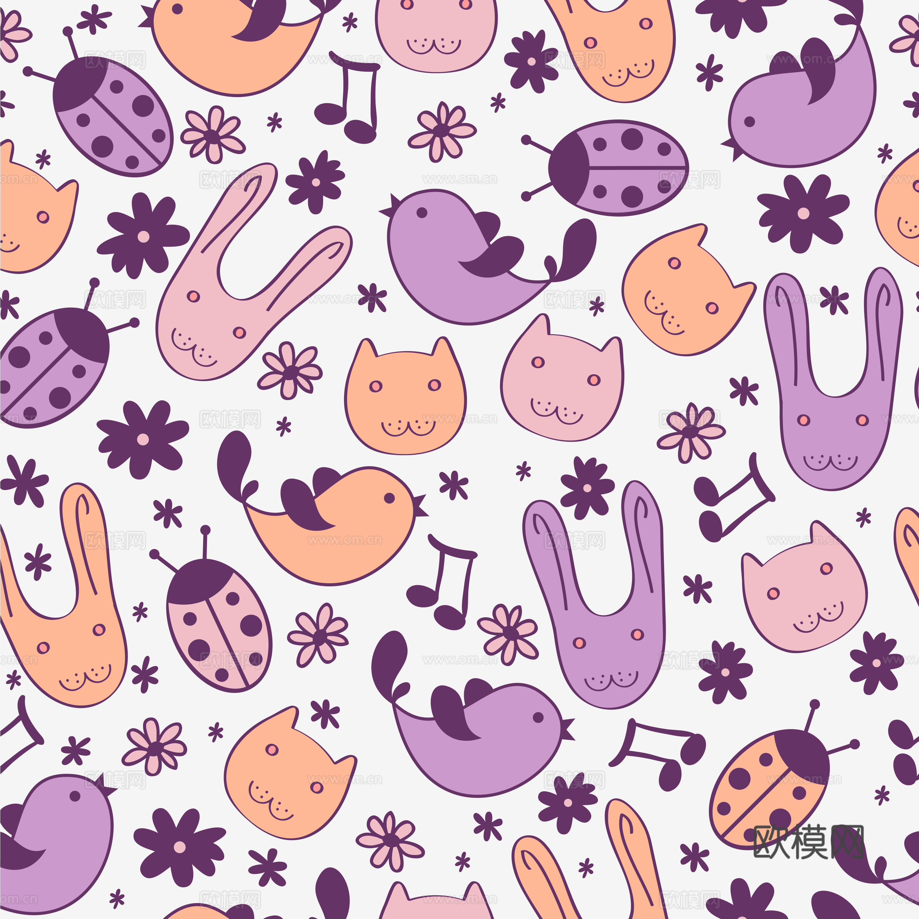 卡通可爱儿童动物图案纹理肌理45