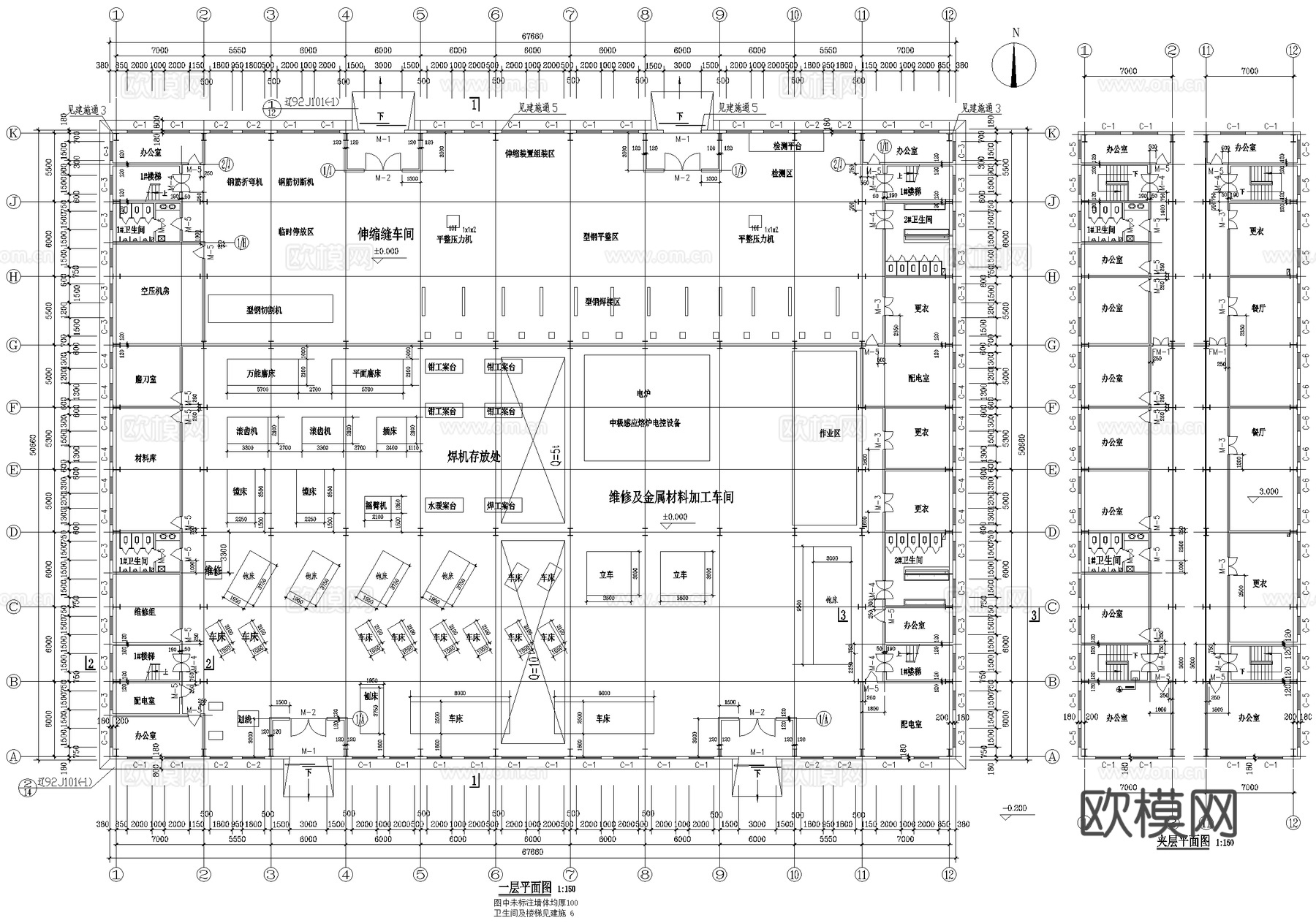厂房 金属材料加工维修车间 工业建筑cad施工图