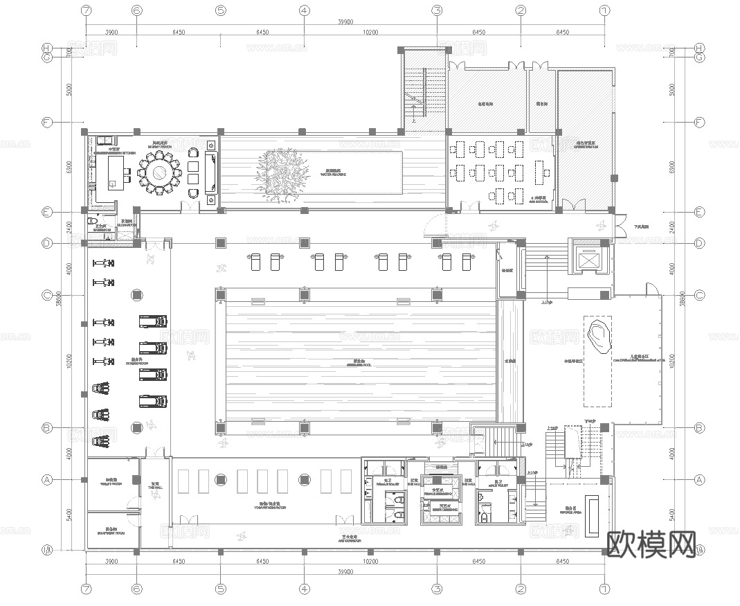 1500平娱乐会所 最新平面施工图设计cad施工图