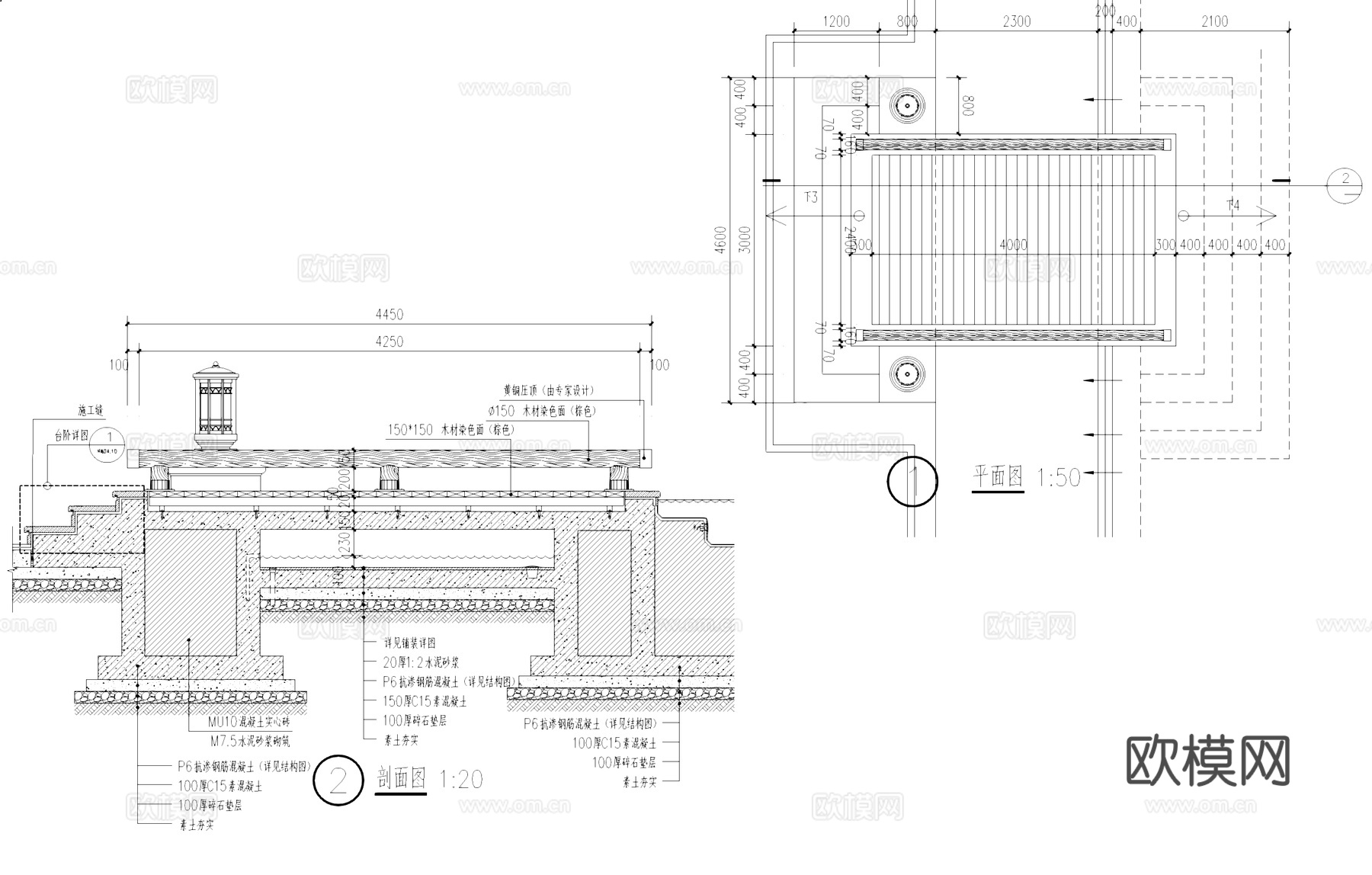 景观架桥平底桥节点大样及结构CAD施工图cad施工图