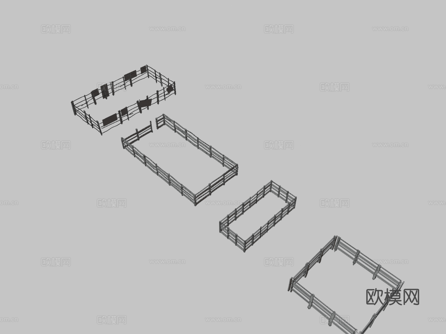 不同木栅栏PBR3d模型下载（渲染图3）