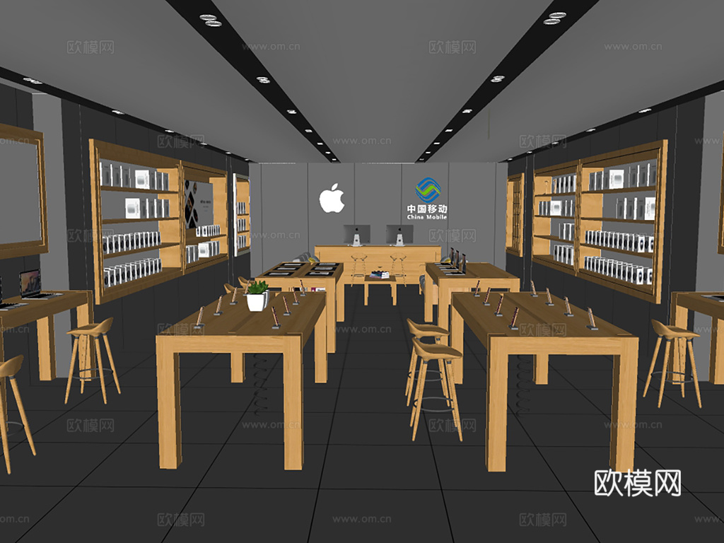 现代简约数码专卖店 展示桌高脚凳置物架 附包装盒 品牌店商场su模型